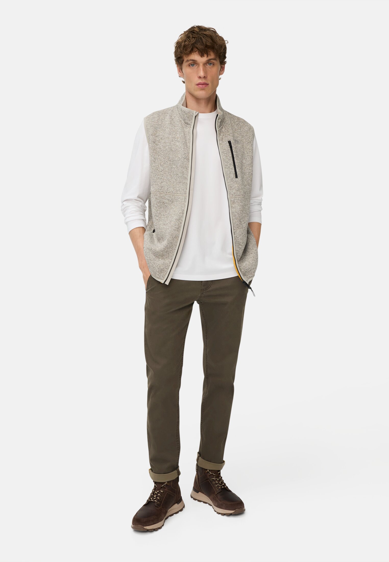 Men Slim Fit Chino Dark brown worn front full body