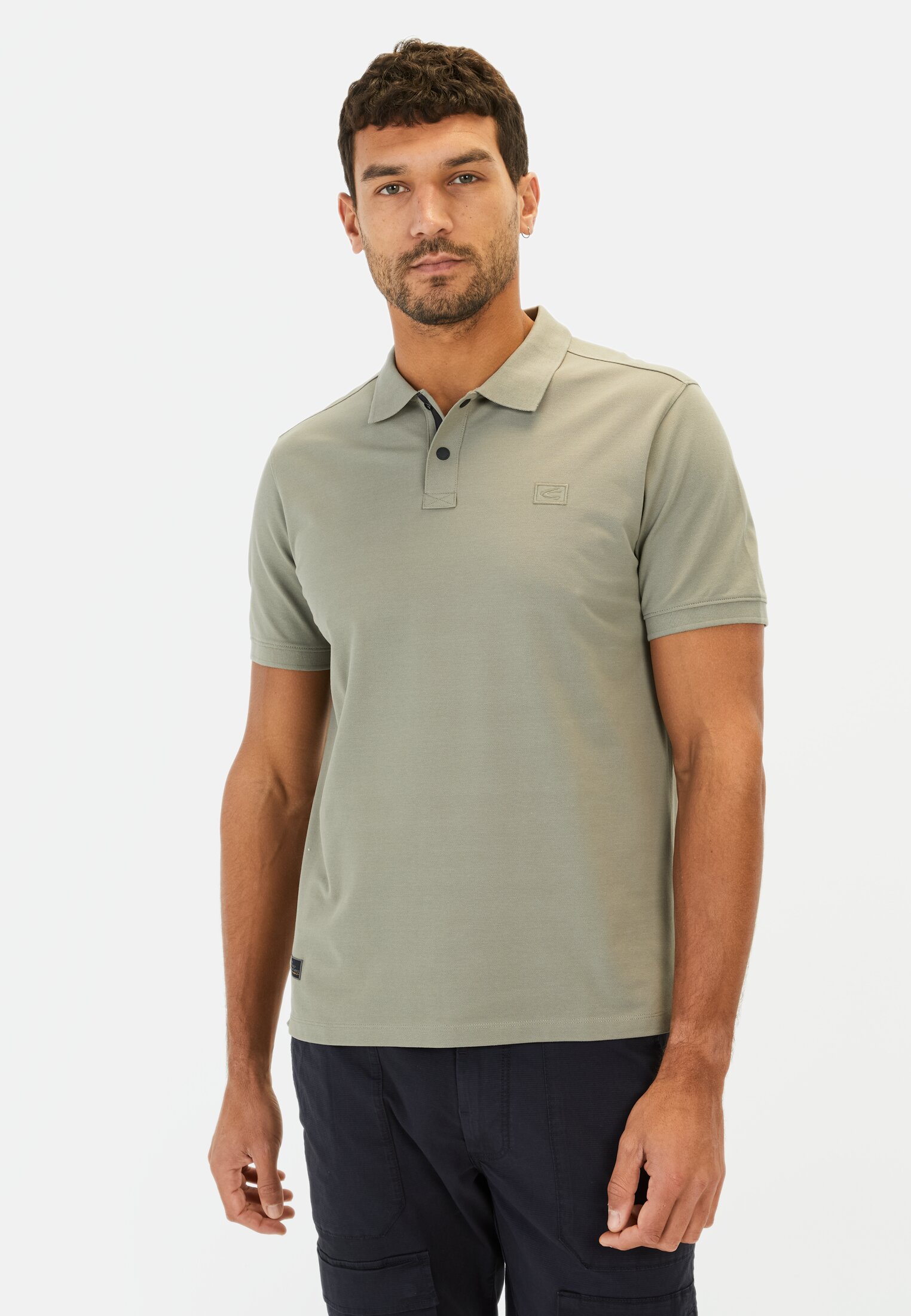 Men Short-sleeve polo shirt in a cotton blend Khaki worn front