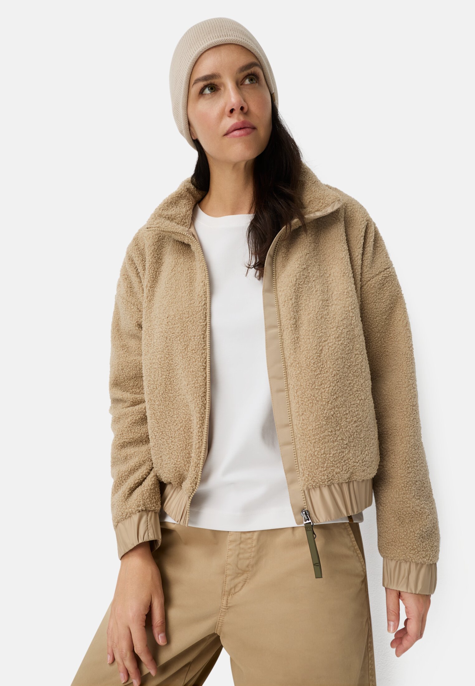 Women Teddy Jacket with stand-up collar and 2-way zipper Cashmere worn emotional