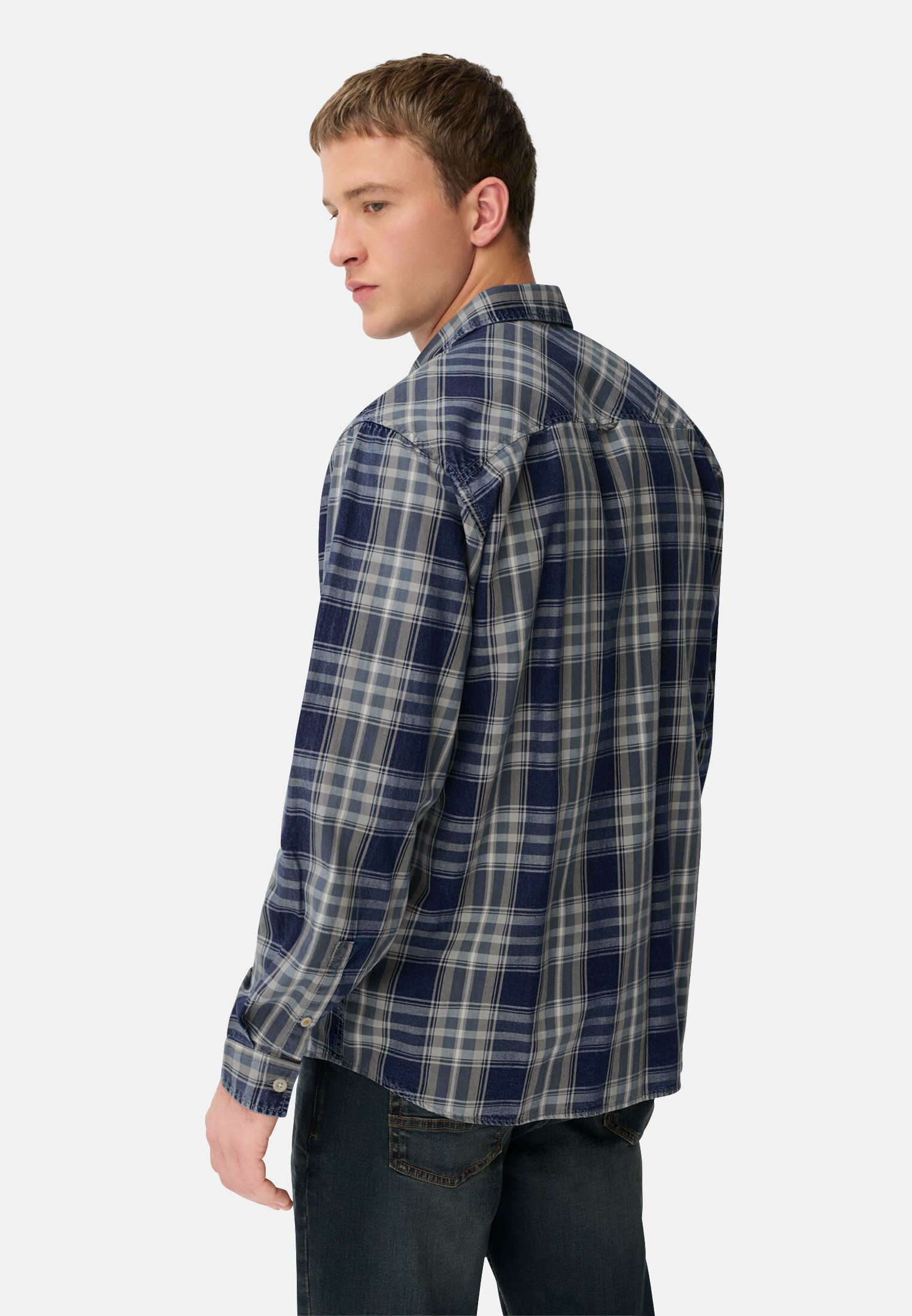 Men Long-sleeved shirt with chest pockets Stone blue worn back