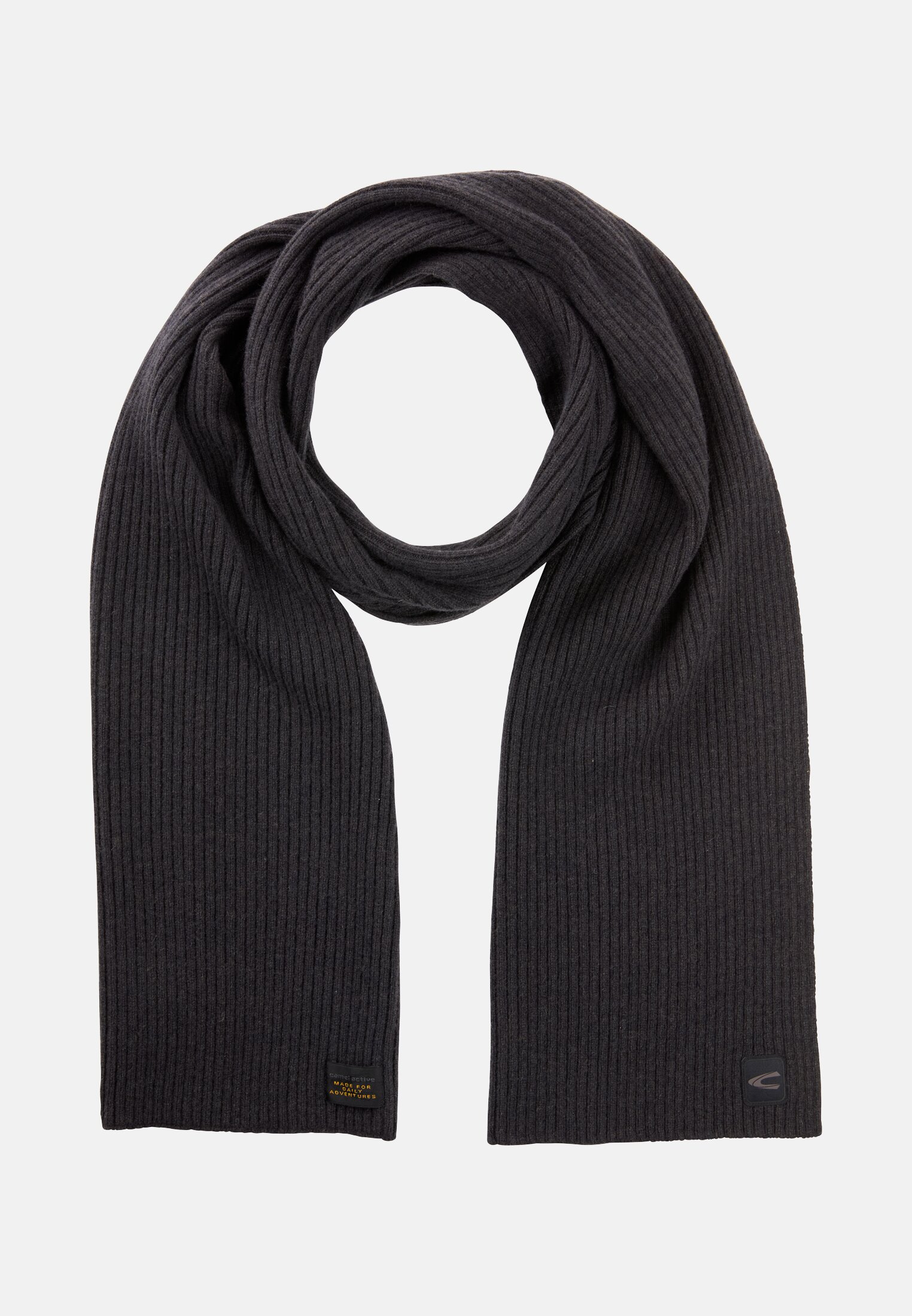 Herren Strickschal aus reiner Wolle Schwarz frontal vorn