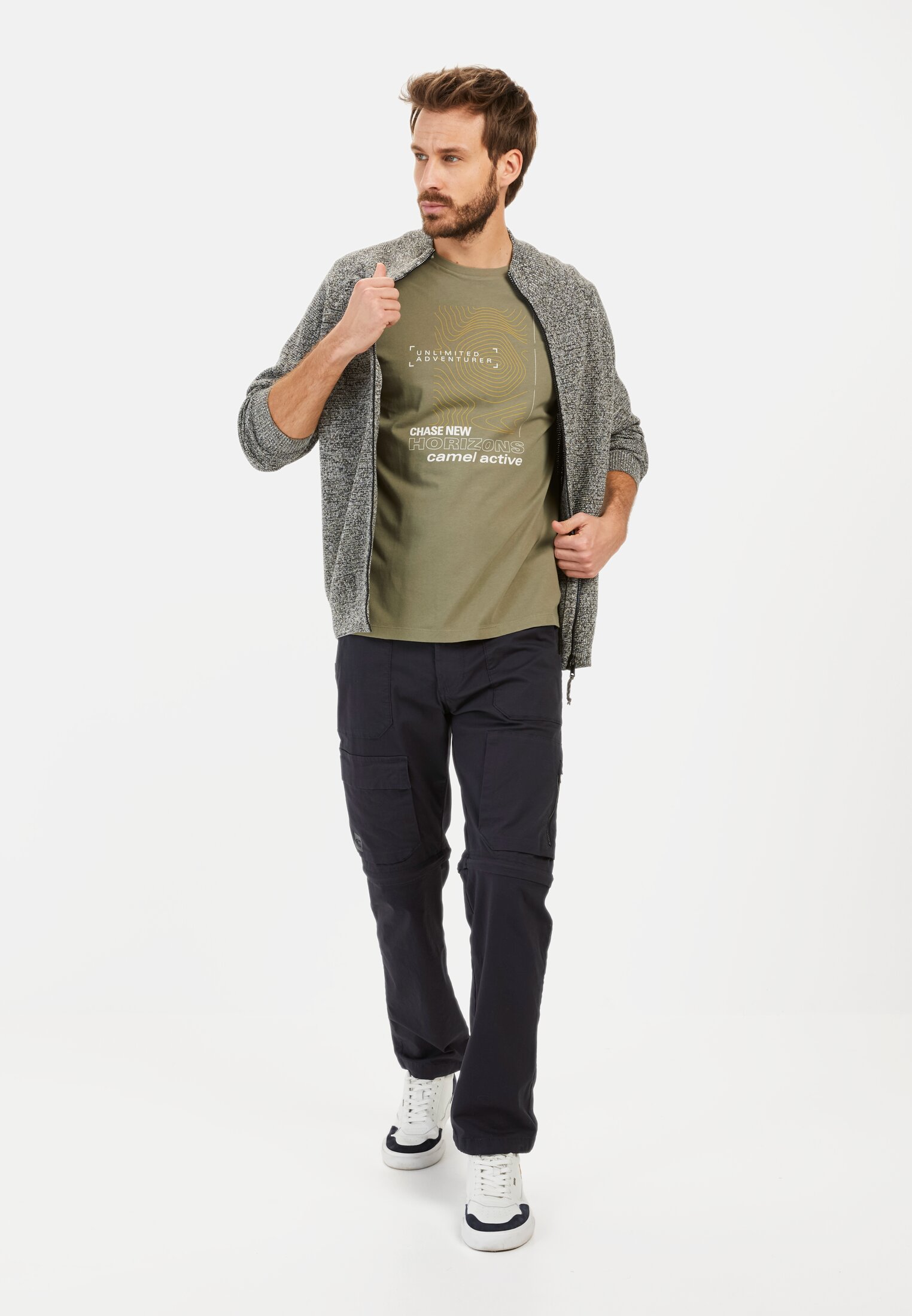 Men T-shirt made from organic cotton Dark green worn front full body