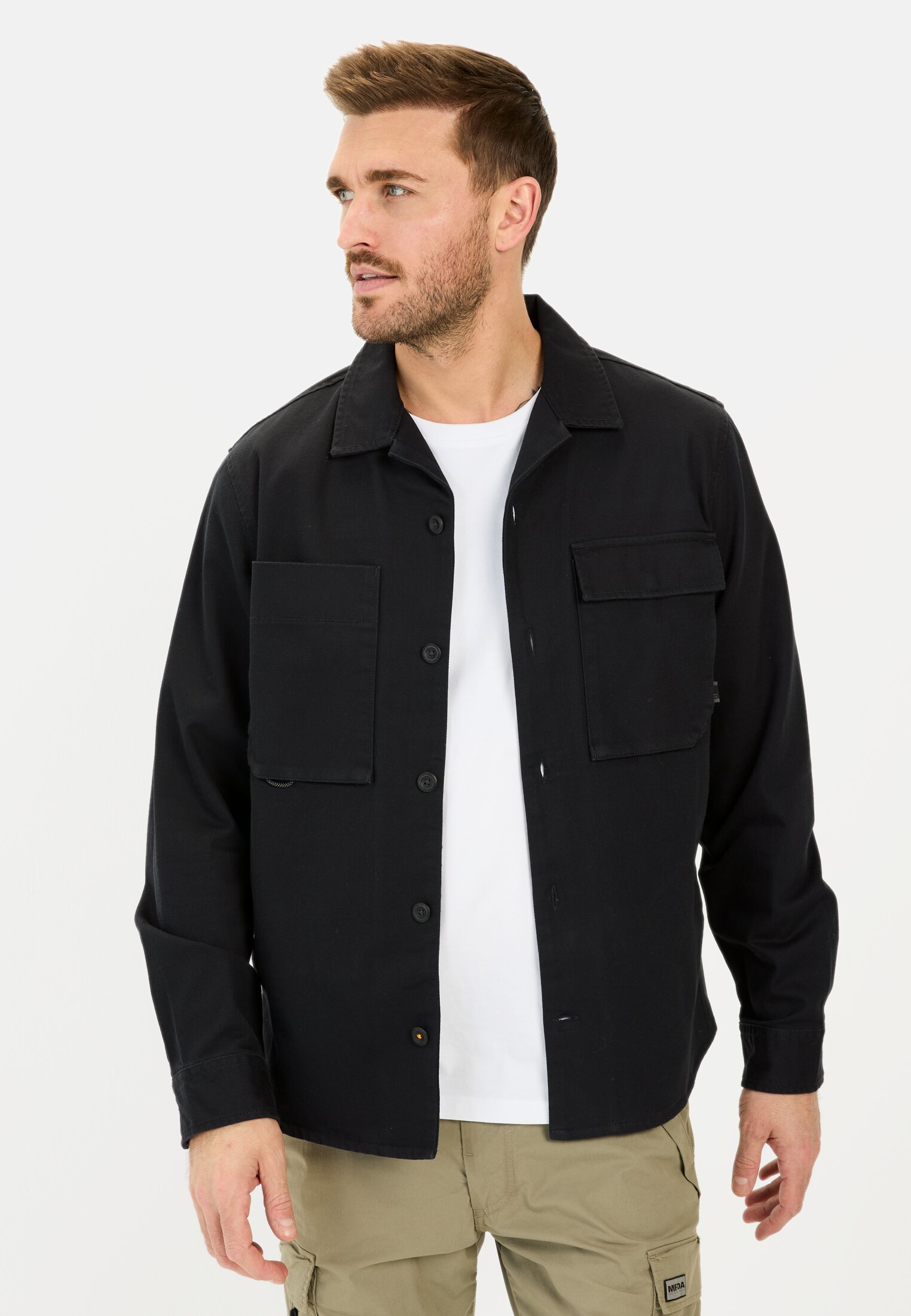 Men Overshirt made of pure cotton Dark Navy worn front