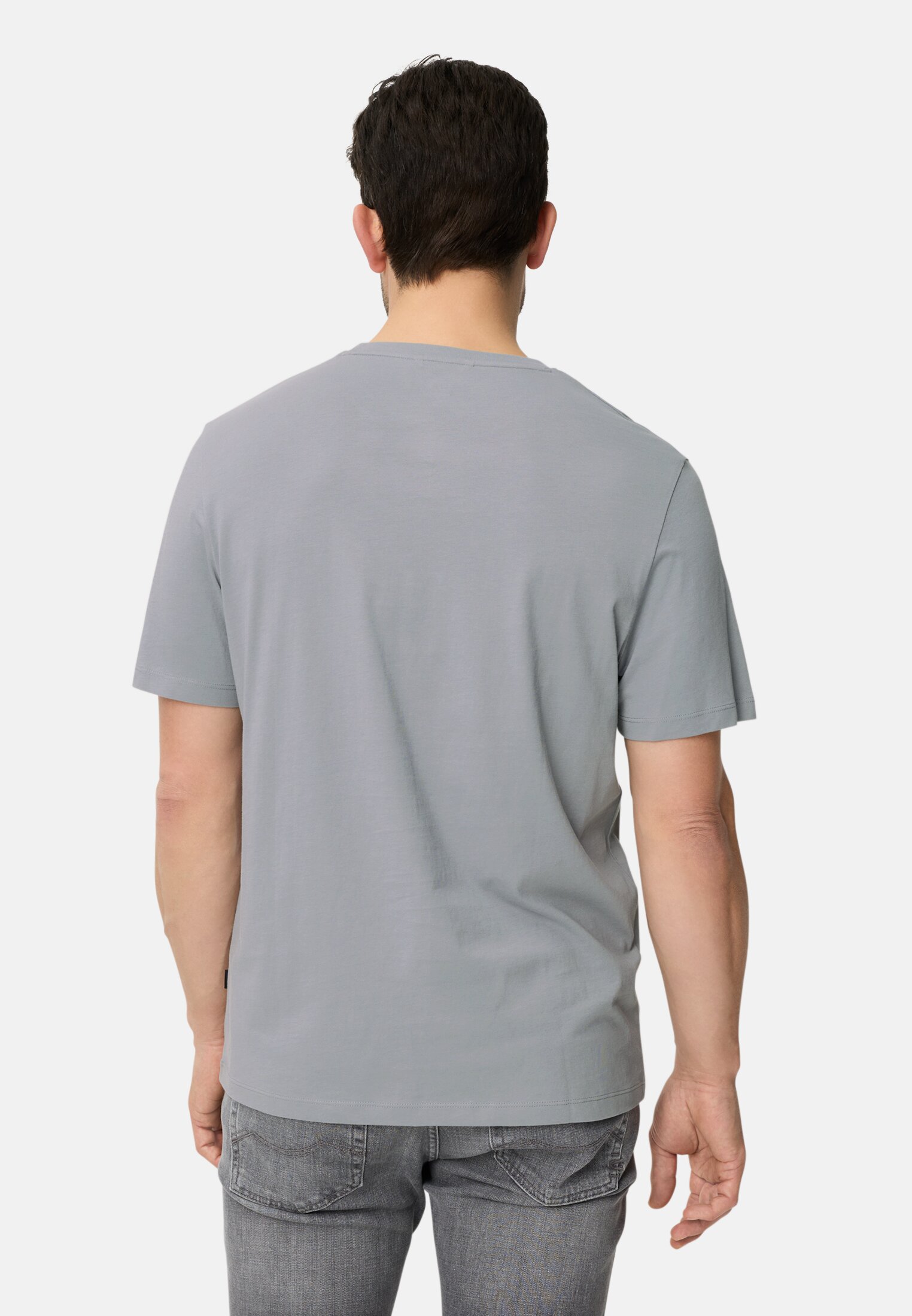 Heren T-shirt van puur katoen Grijs gedragen achter