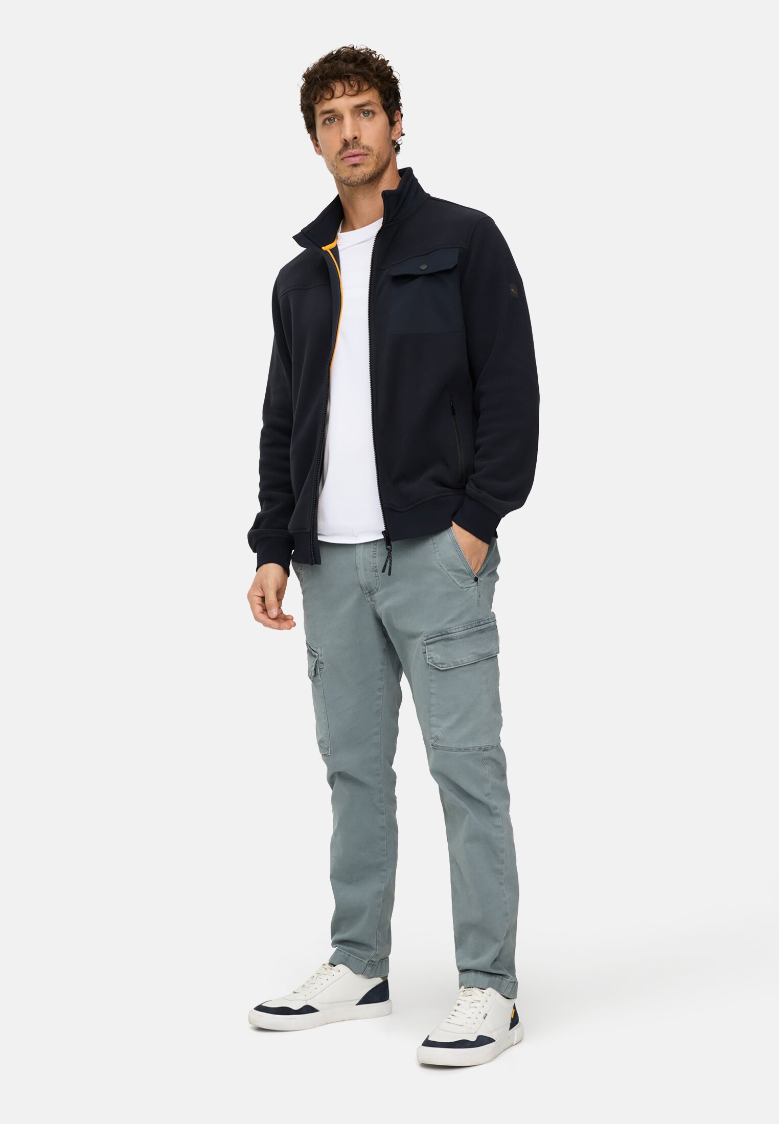 Men fleXXXactive® Long Sleeve Shirt with Crew Neck White worn front full body