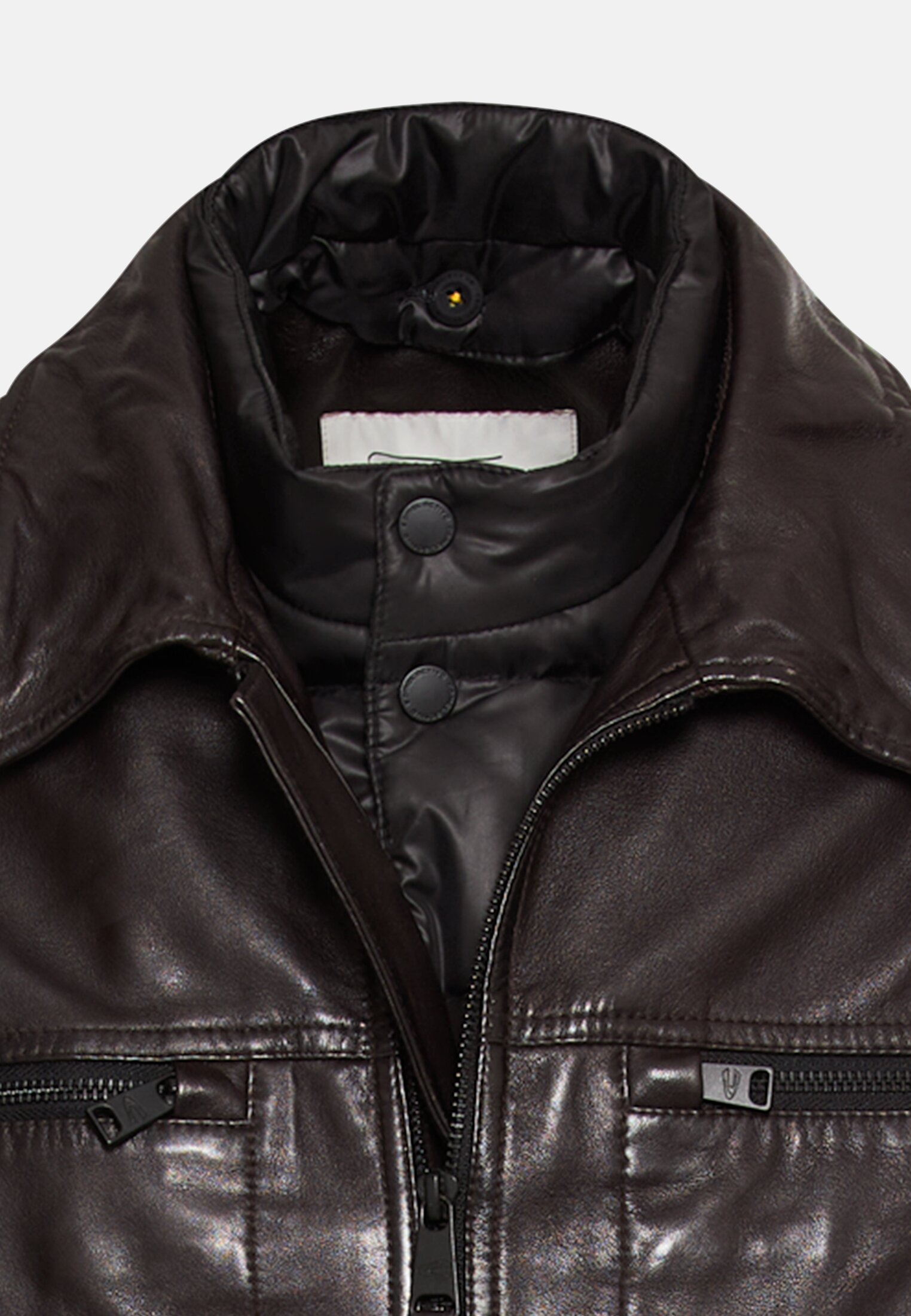Herren Lederjacke mit Steppfutter Dunkelbraun vorne nah