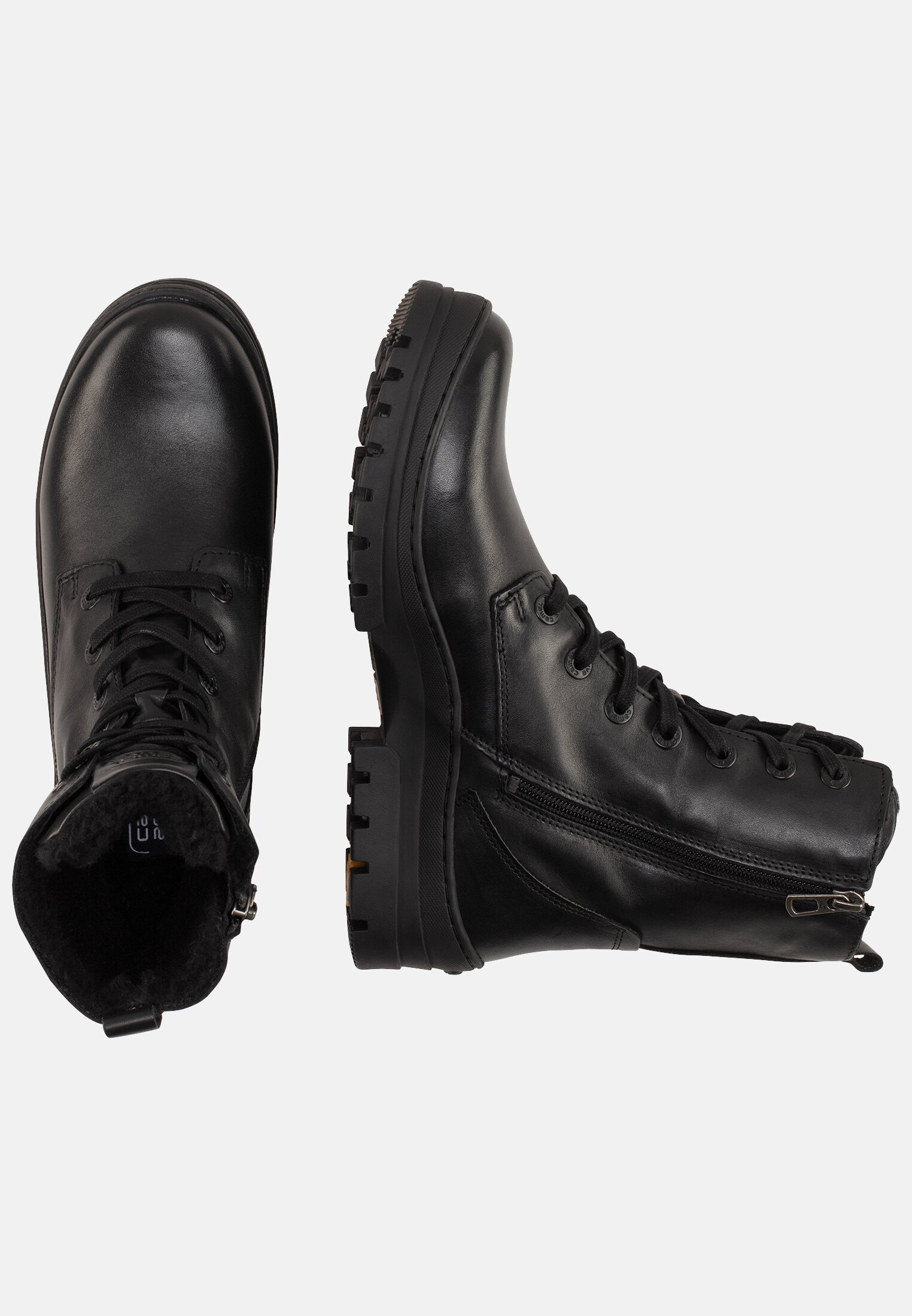 MI_CAEM302-0100-100_1G-00 Damen Schnürstiefel aus Rindsleder Schwarz frontal oben