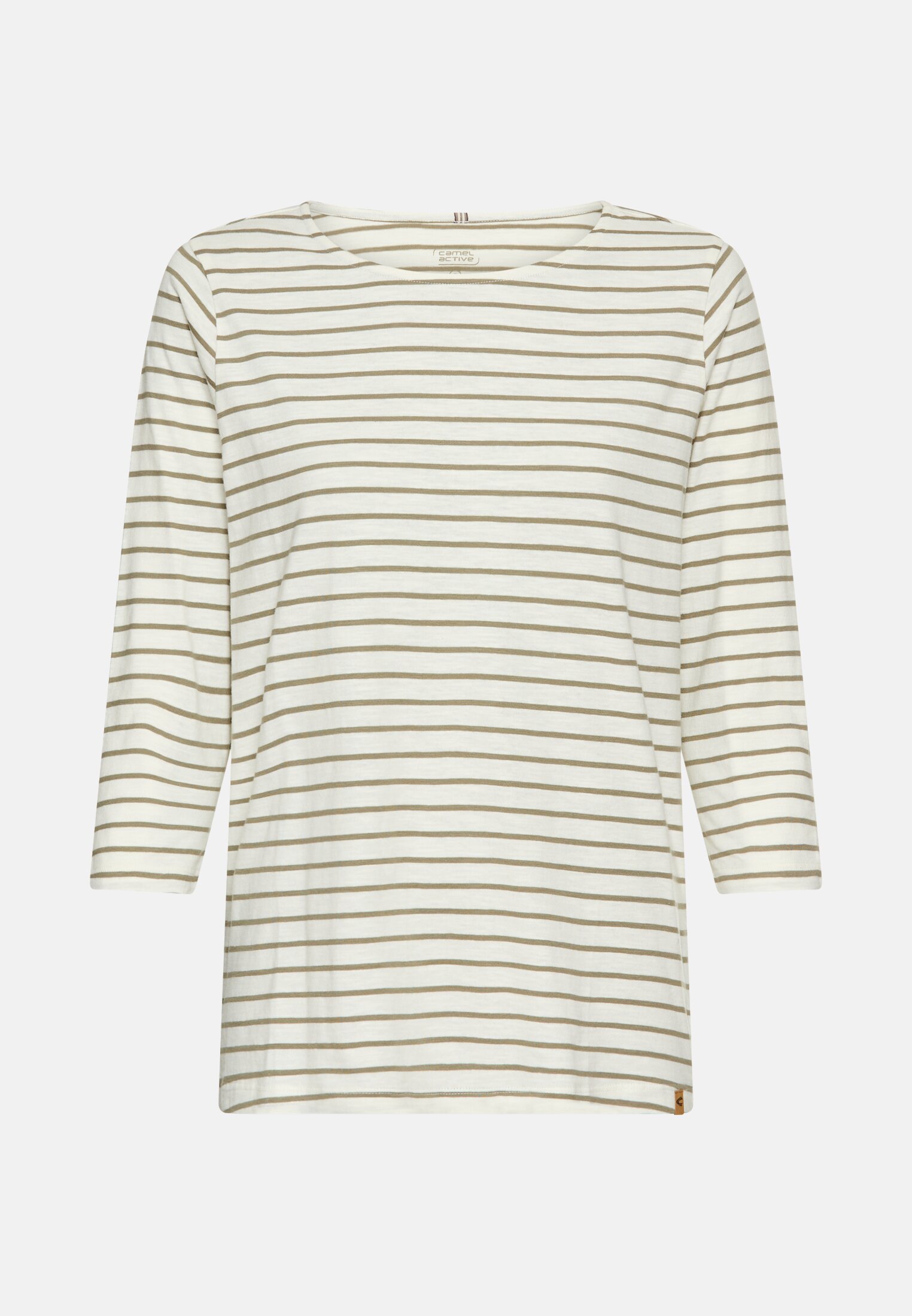 Women 3/4-sleeve T-shirt with side slits Light khaki frontal front