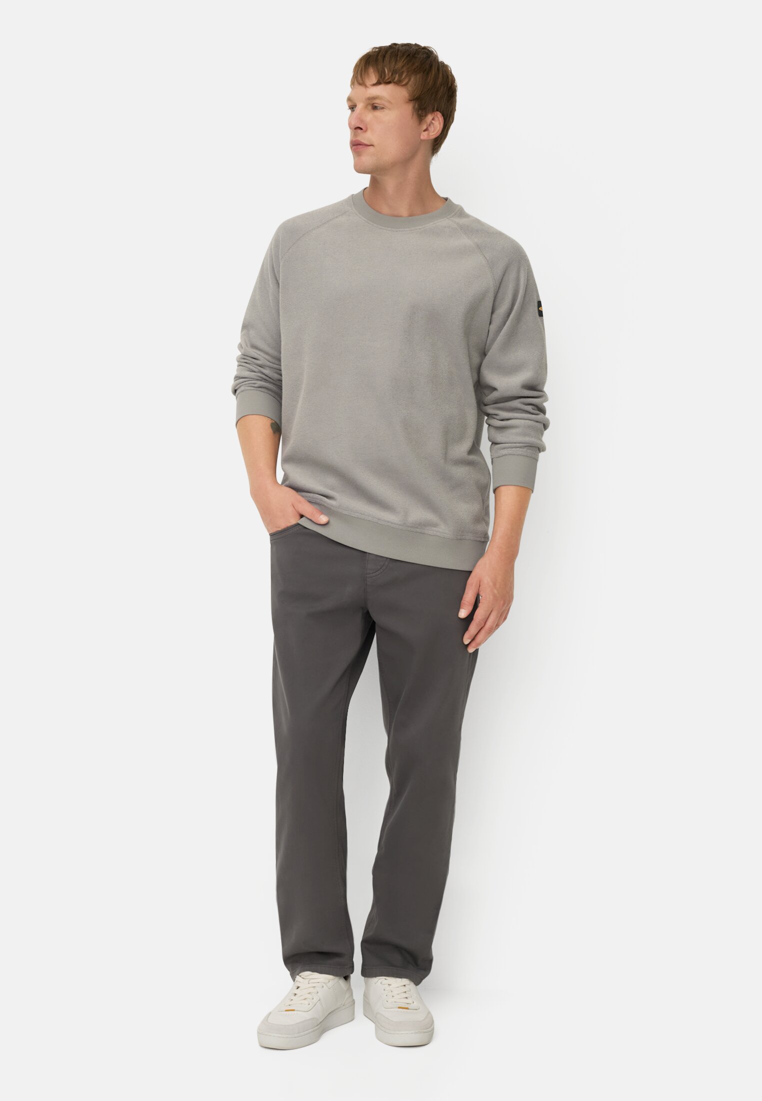 Men Terry sweatshirt with soft inner material Grey worn front full body