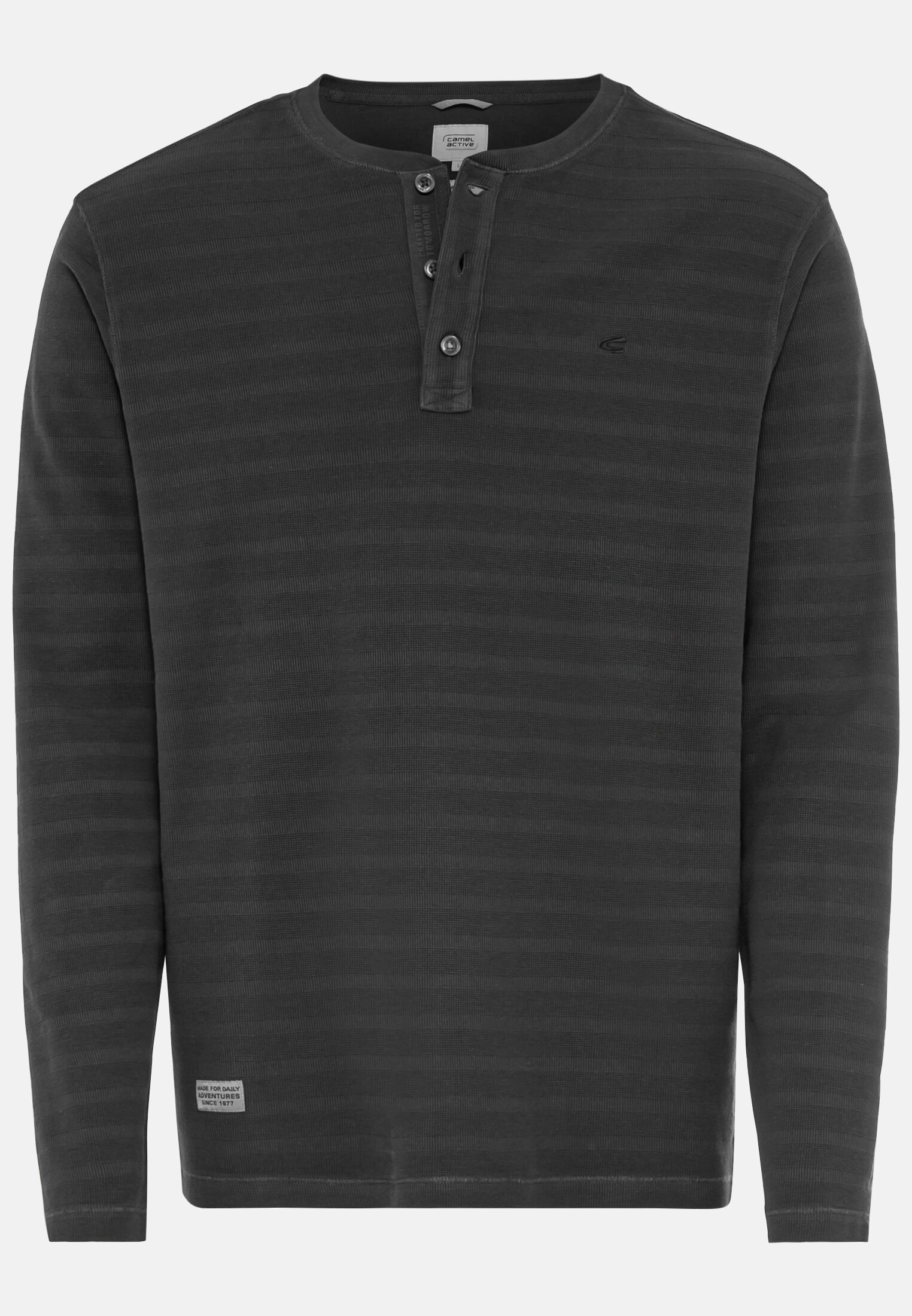 Herren Langarm Henleyshirt aus reiner Baumwolle Dunkelgrau frontal vorn
