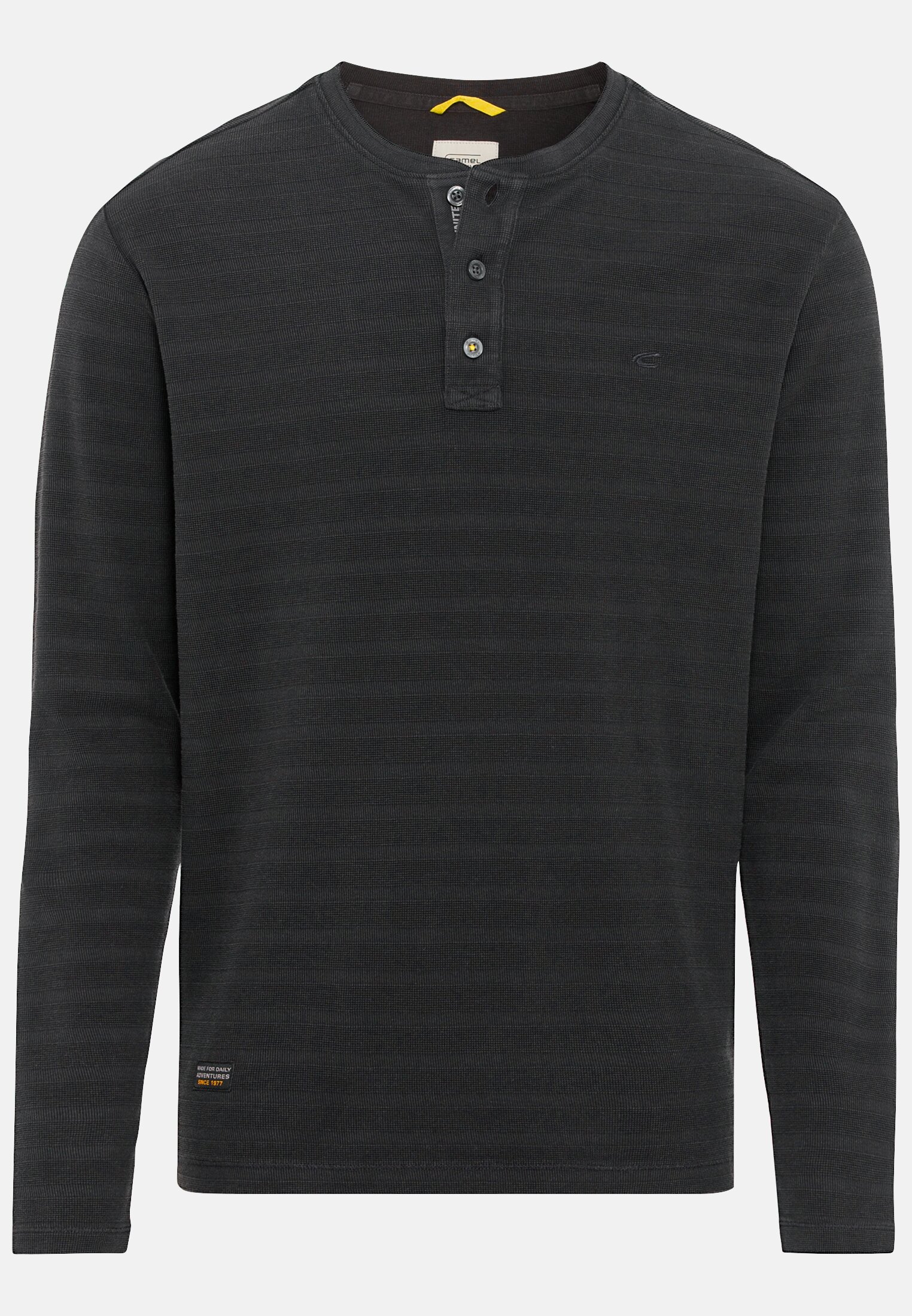 Herren Langarm Henleyshirt aus reiner Baumwolle Schwarz frontal vorn