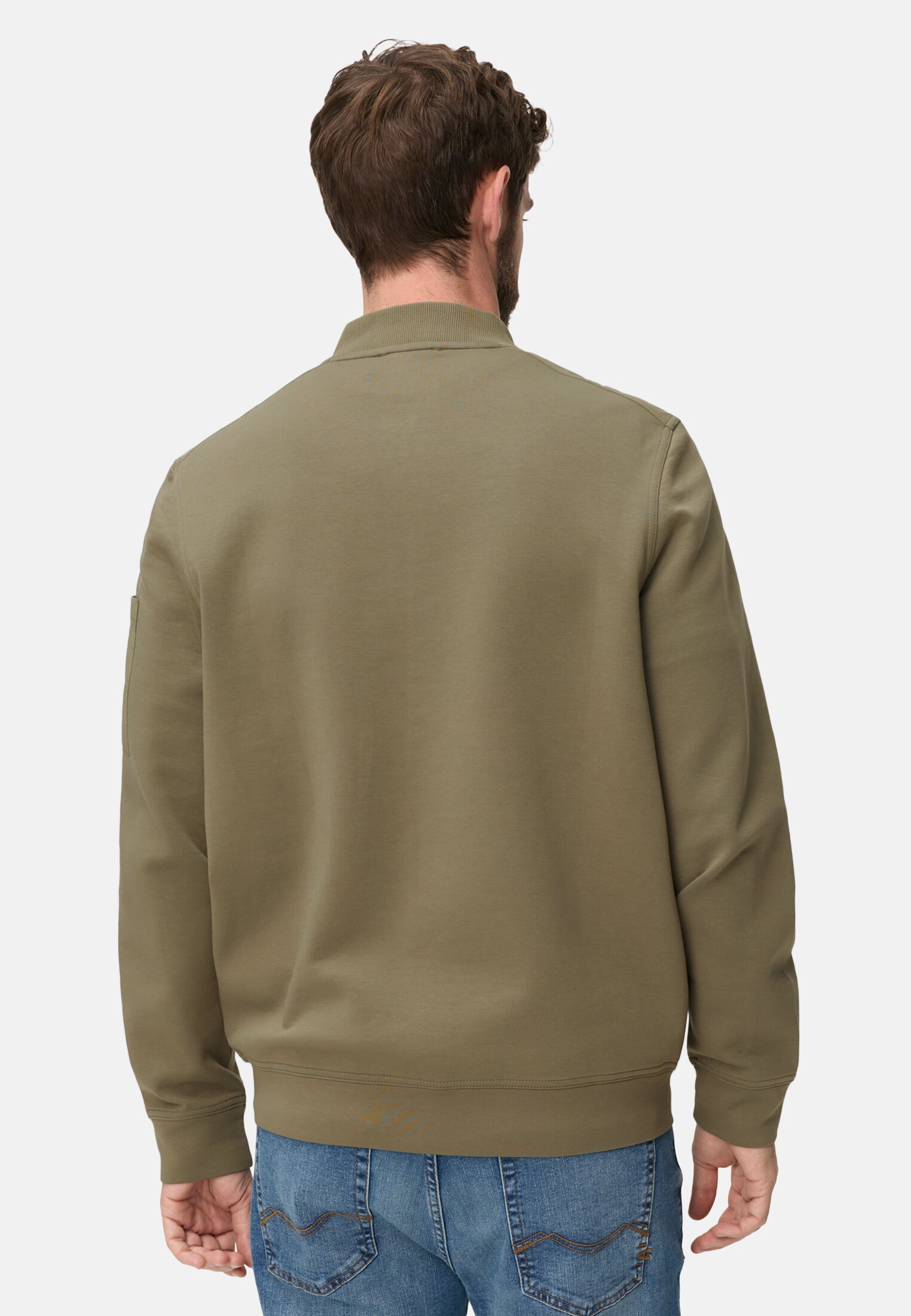 Herren fleXXXactive® Sweatjacke mit Reißverschluss Olivgrün getragen hinten