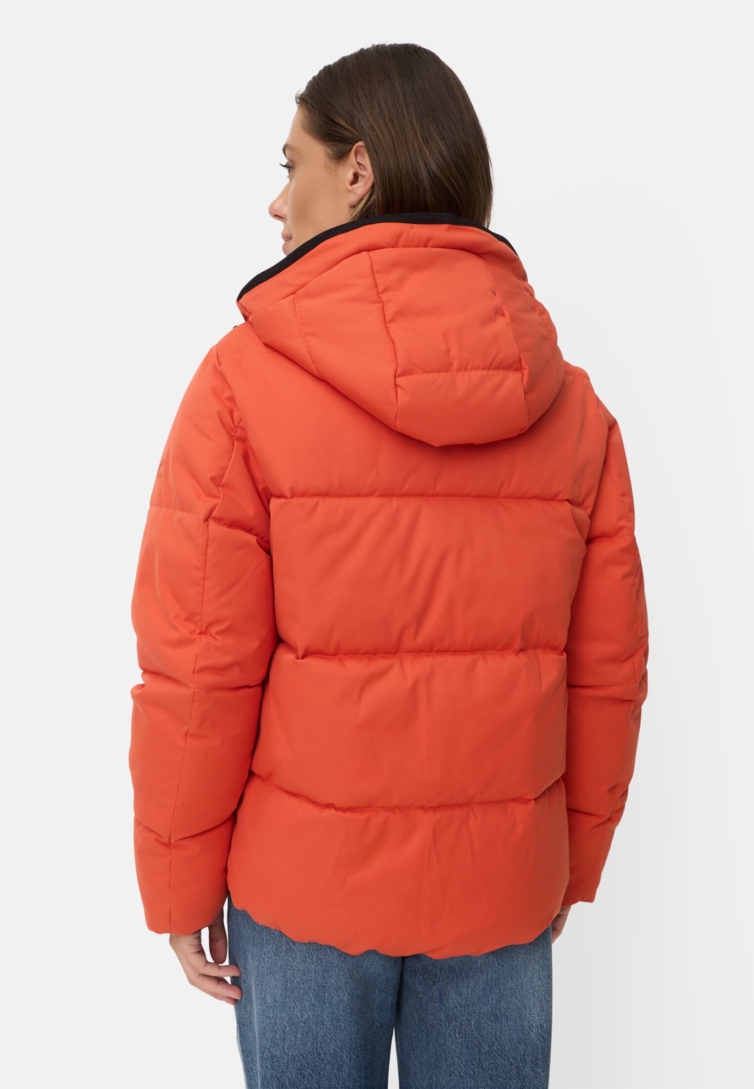 Damen Gefütterte Jacke mit reflektierenden Details Orange getragen hinten