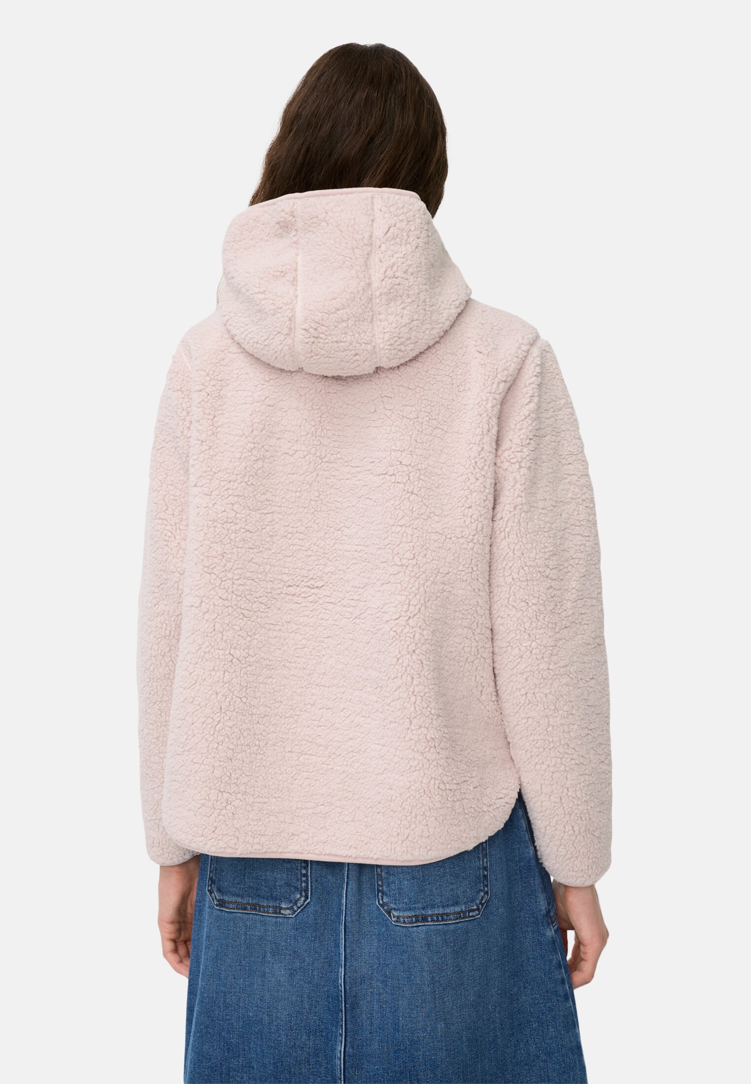 Damen Kapuzenpullover mit halbem Reißverschluss Lilarosa getragen hinten