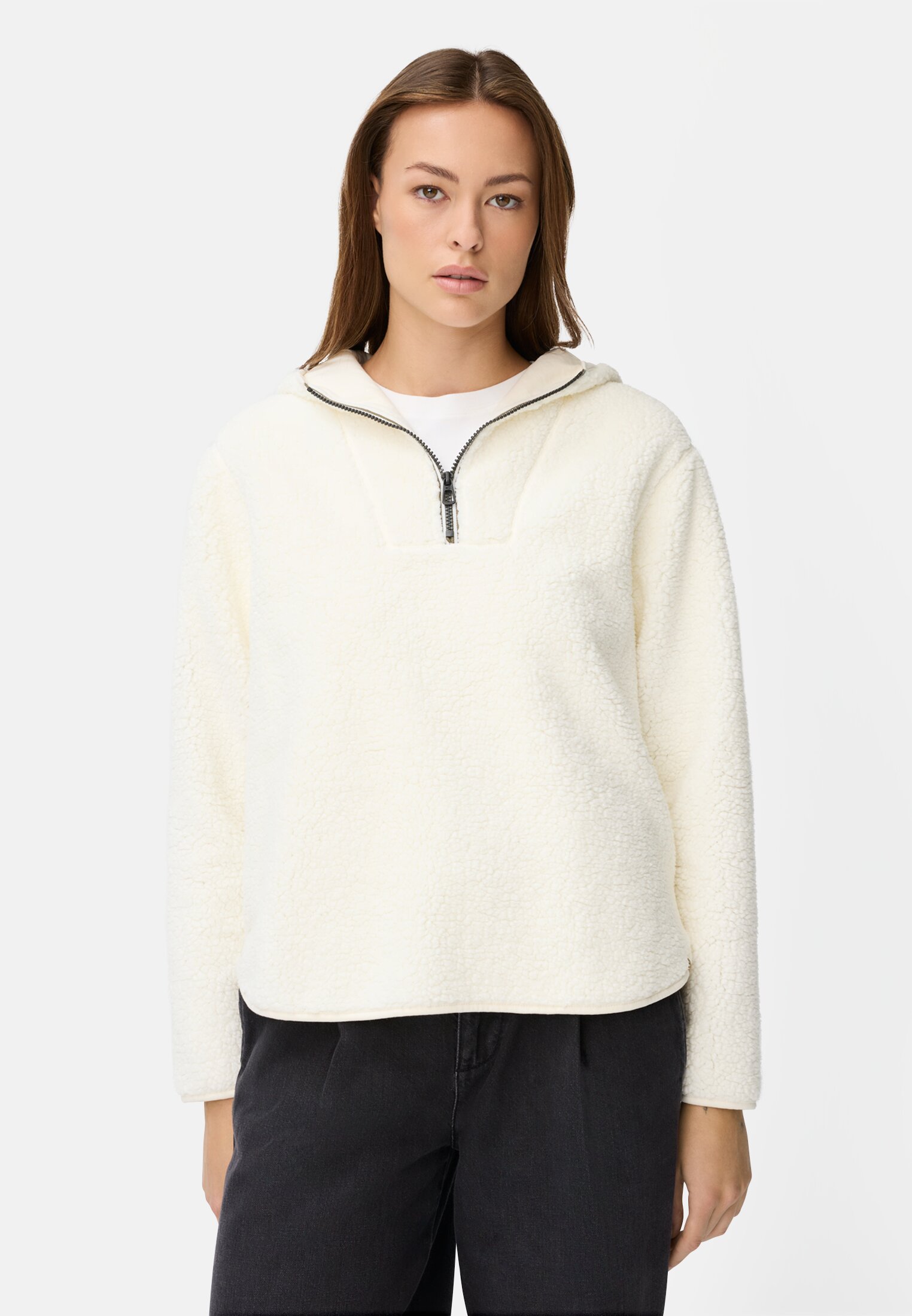 Women Hooded sweatshirt Milk white worn front