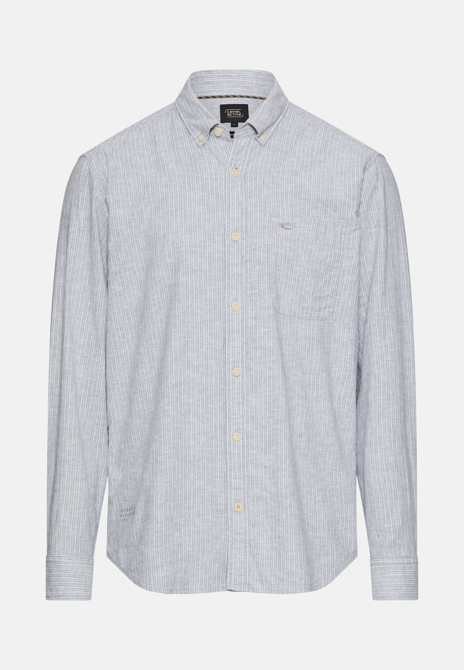 Heren Overhemd met lange mouwen van linnenmix Stormblauw frontaal voor