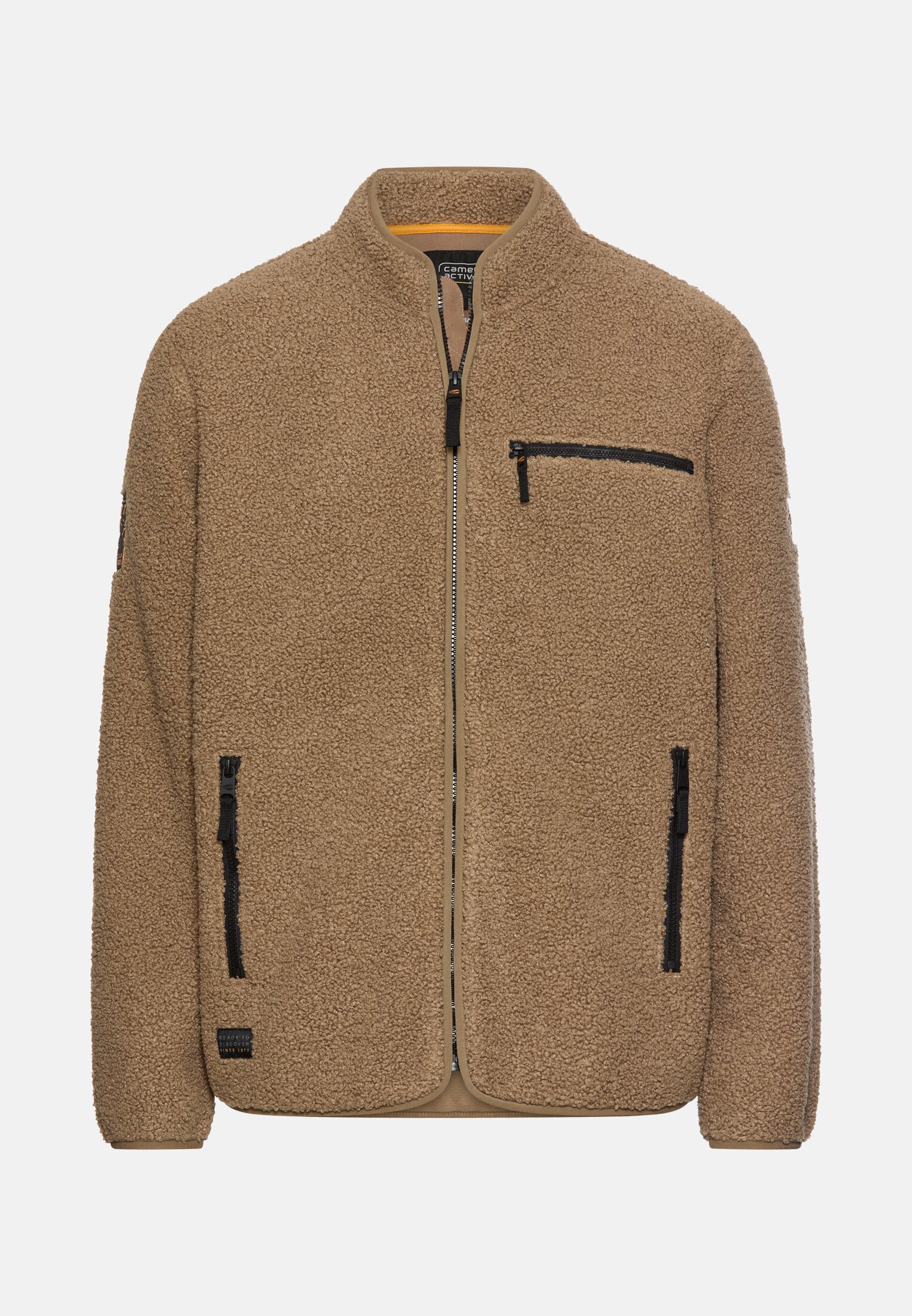 Herren Fleecejacke mit Reißverschlussseitentaschen Sepiabraun frontal vorn