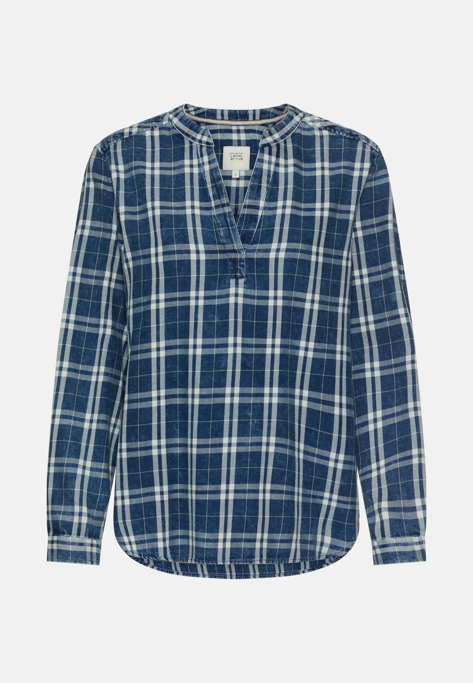 Vrouwen Geruite instapblouse van puur katoen Donkerblauw frontaal voor