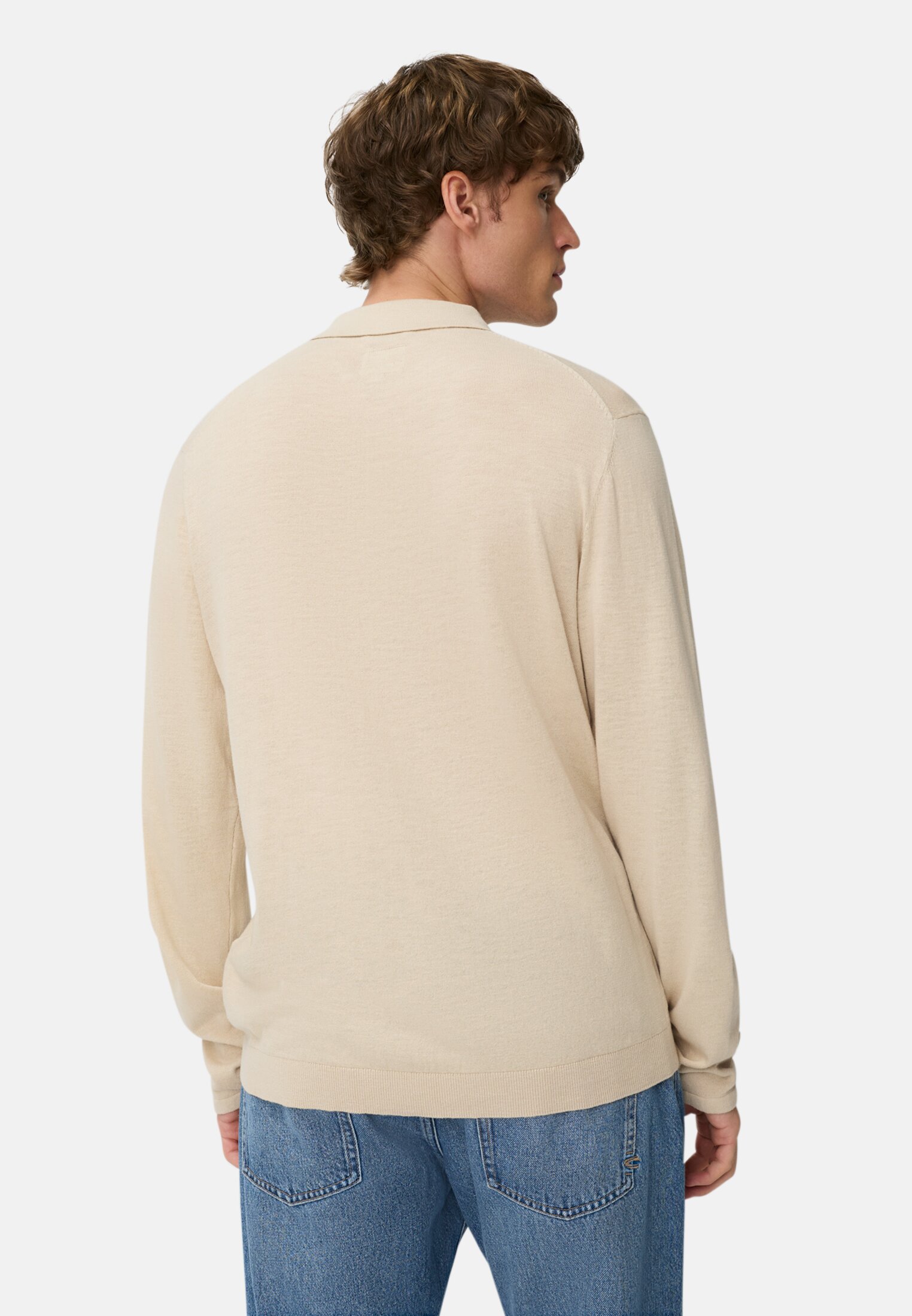 Men Light long-sleeve polo made of pure cotton Oats worn back