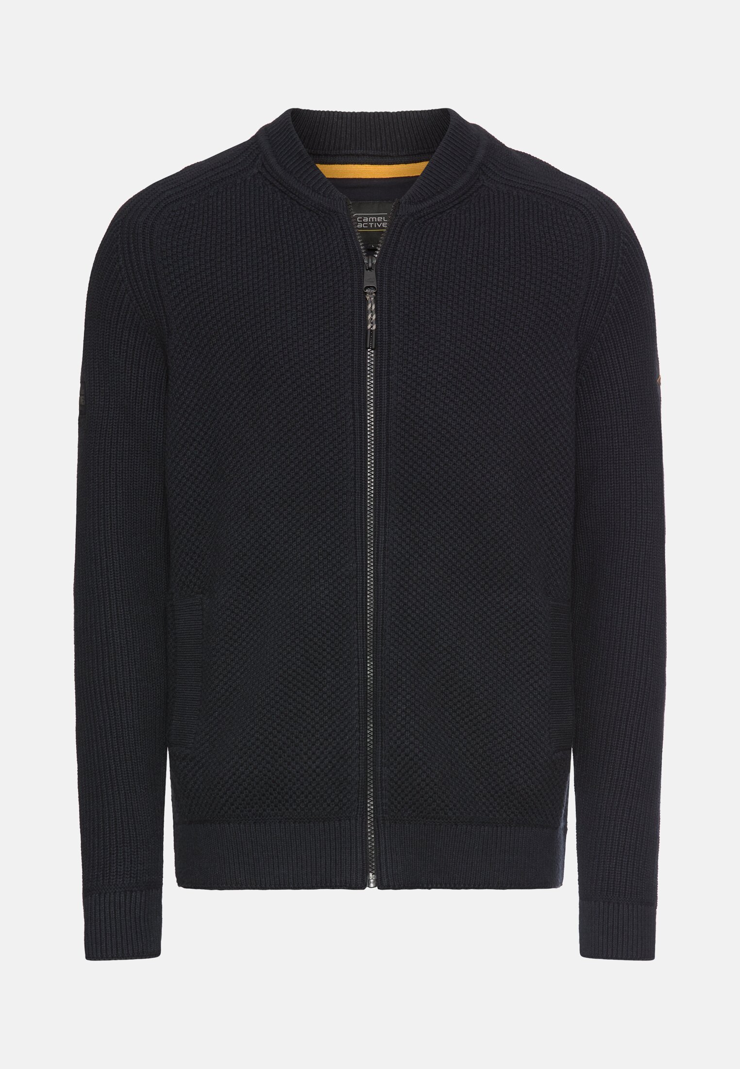 Men Cardigan with bomber collar Navyblue frontal front