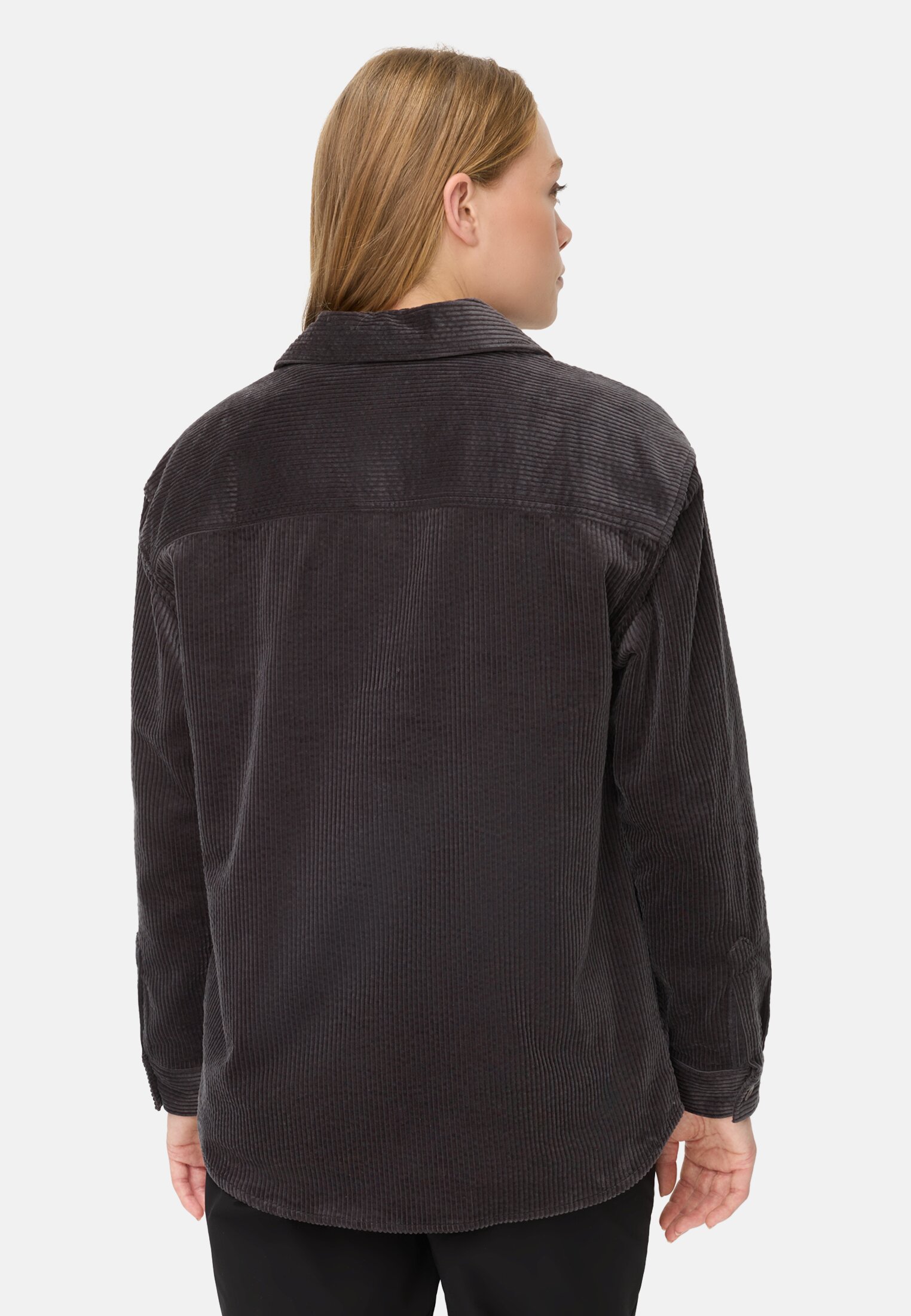 Damen Cord-Bluse aus reiner Baumwolle Kaviar getragen hinten