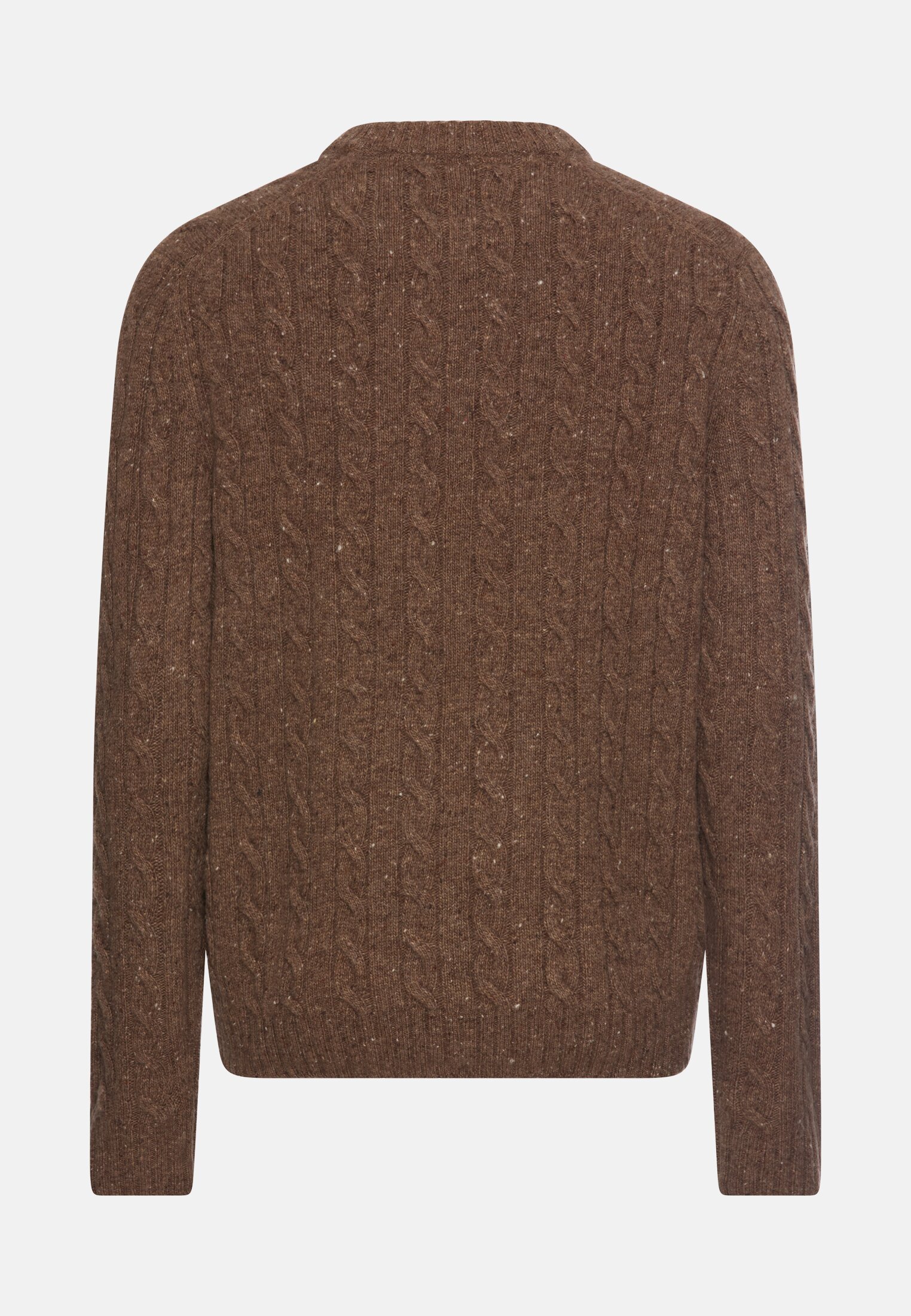 Herren Zopfmuster Strickpullover mit Merinowolle Sepiabraun frontal hinten