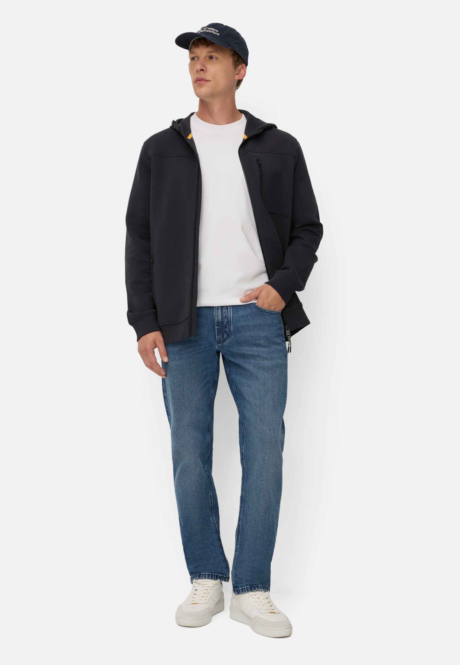 Heren fleXXXactive®-sweatjack met capuchon Navy blauw gedragen voor lichaam compleet