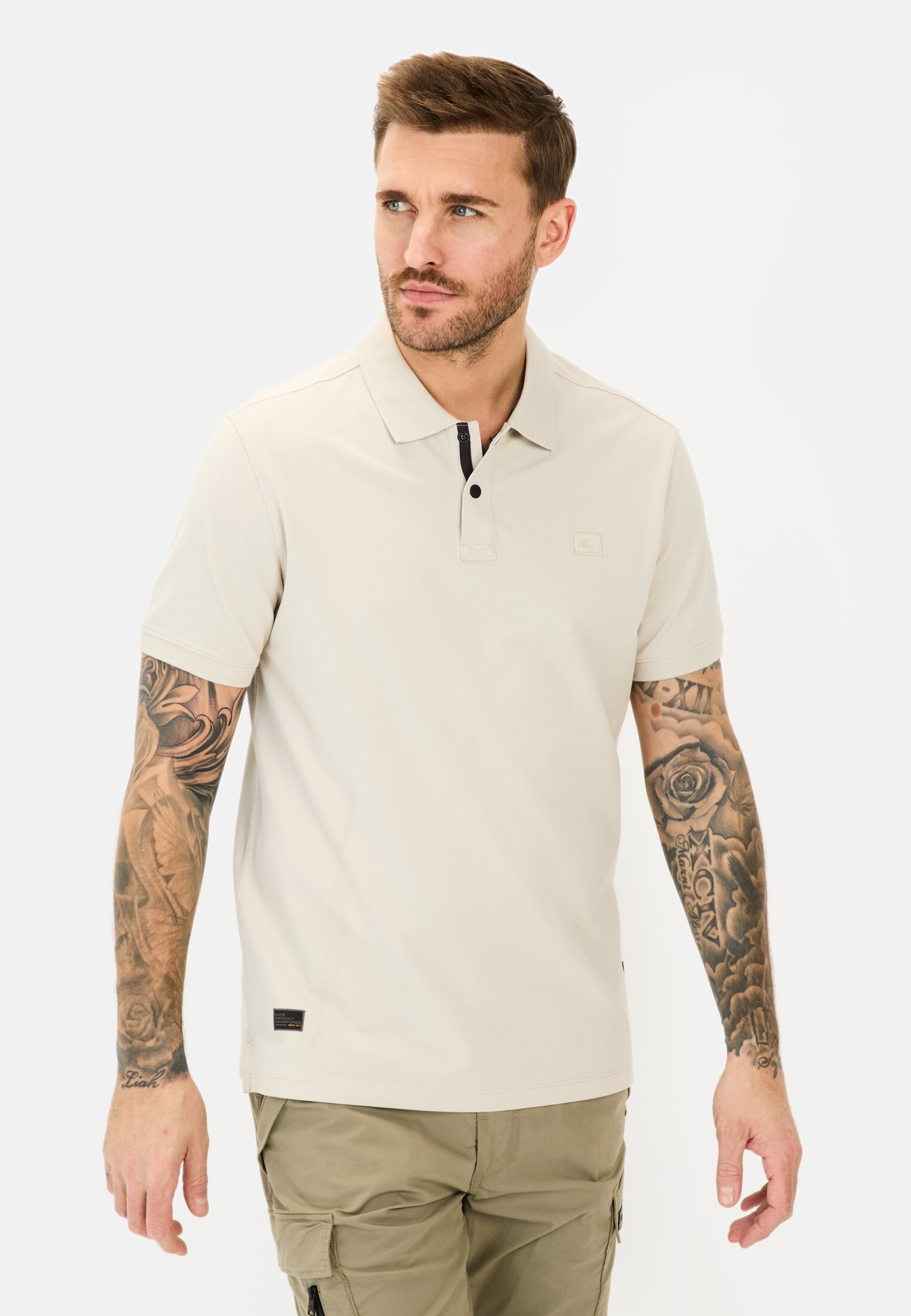 Men Short-sleeve polo shirt in a cotton blend Beige worn front