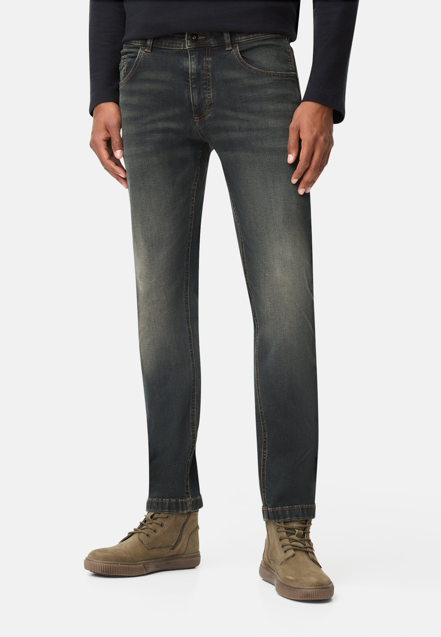Men fleXXXactive® 5-point slim fit trousers made of cotton mix Sepia brown worn front