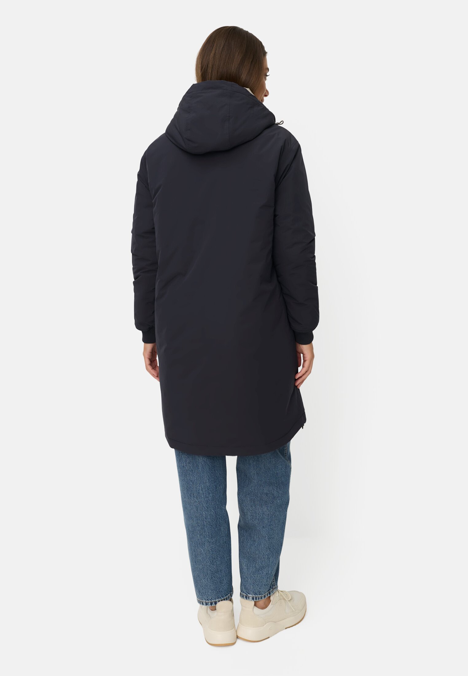 Vrouwen Wendbare mantel met 2-wegsrits Marineblauw gedragen achter