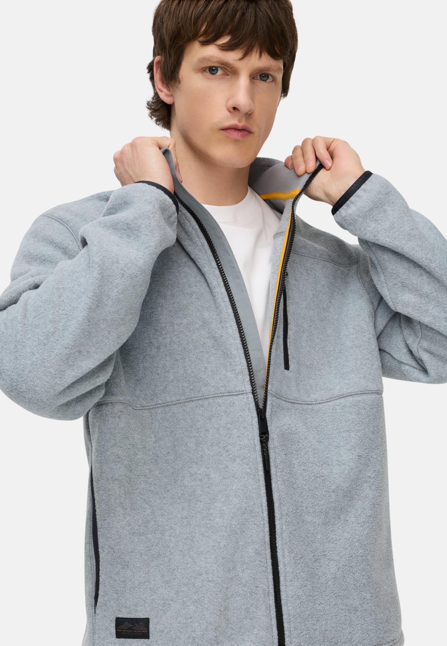 Men Fleece jacket with chest pocket Stone gray worn emotional