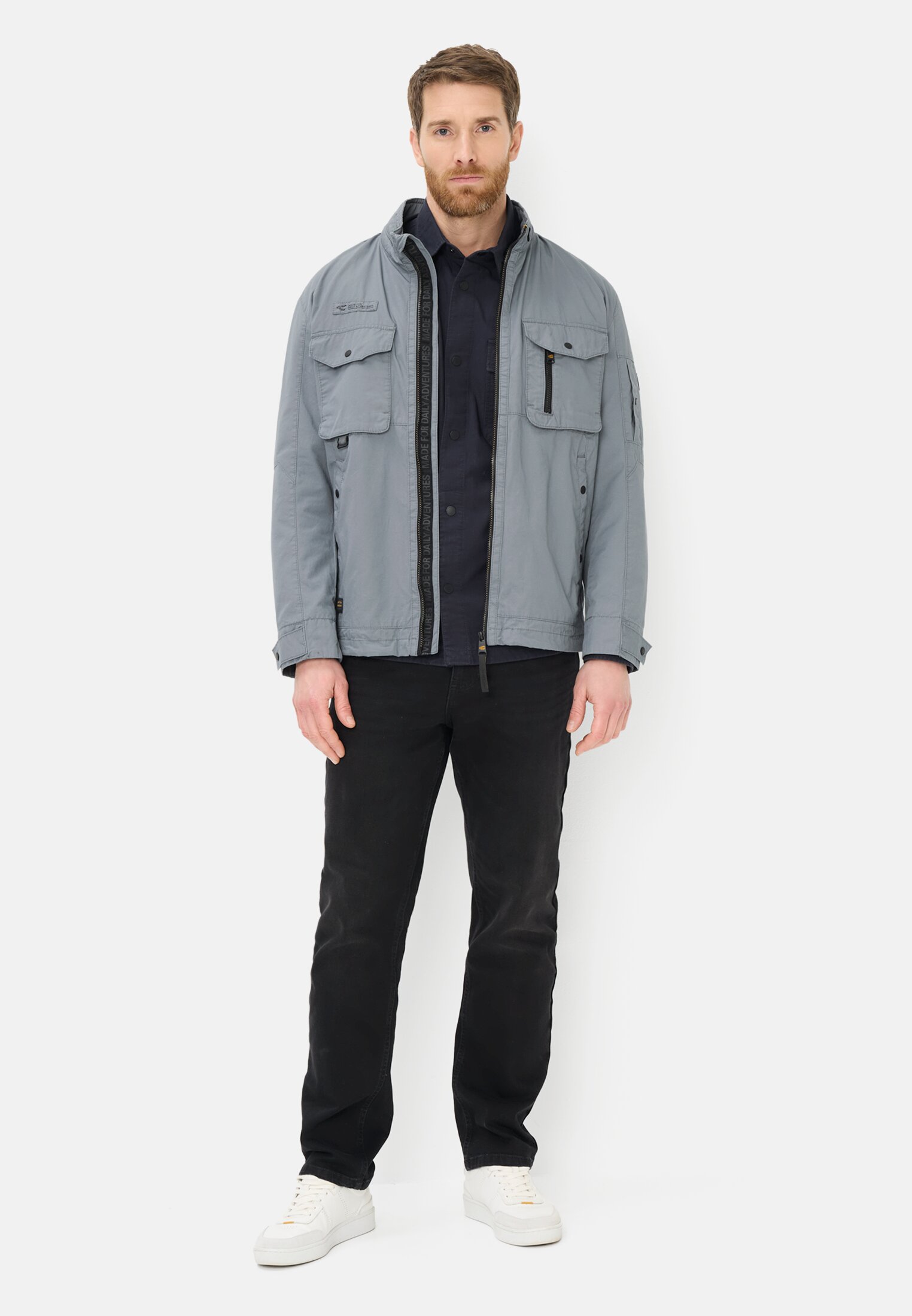 Heren Blouson met opstaande kraag Stormblauw gedragen voor lichaam compleet