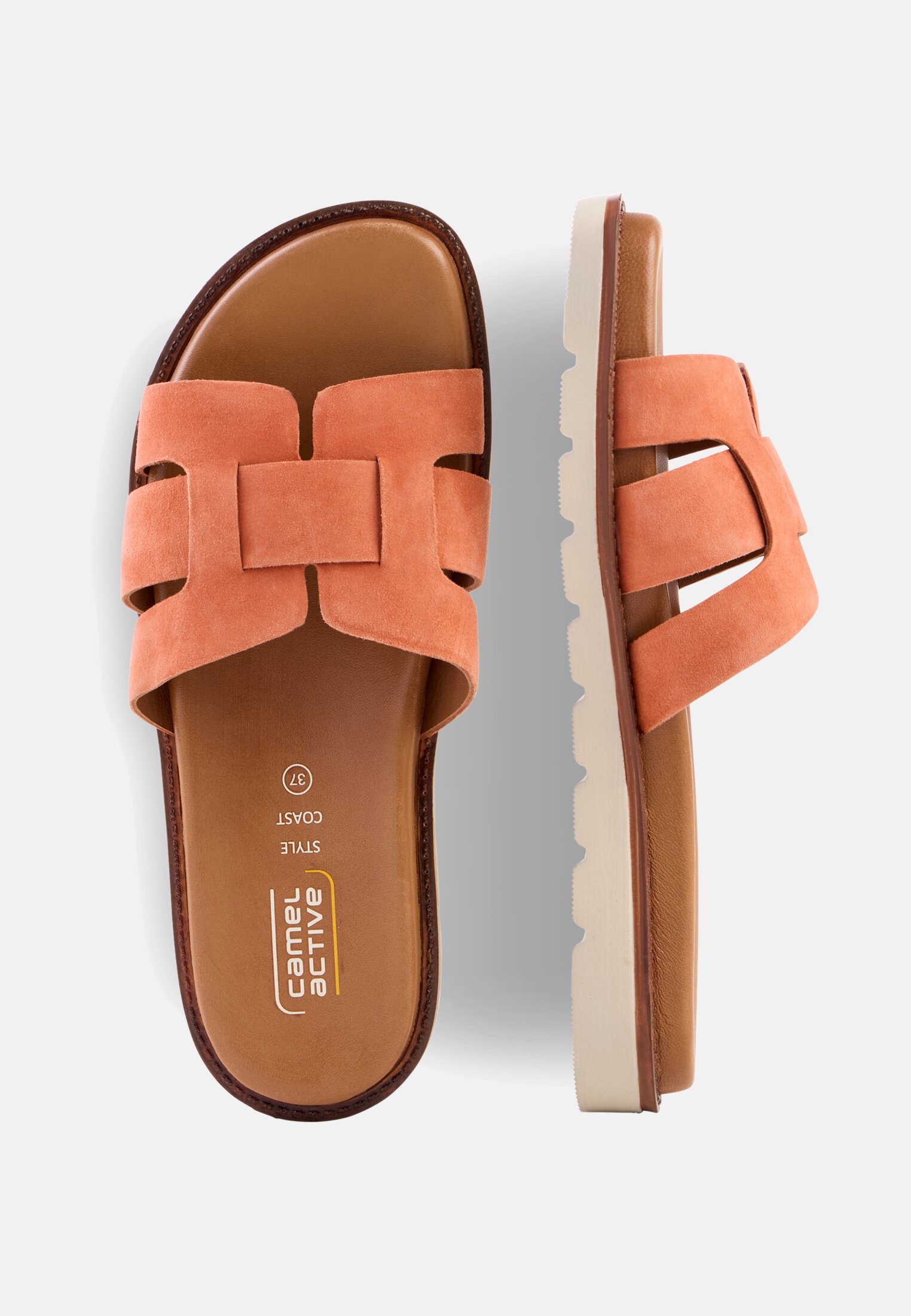 Damen Pantolette mit gepolstertem Lederfußbett Orange frontal oben