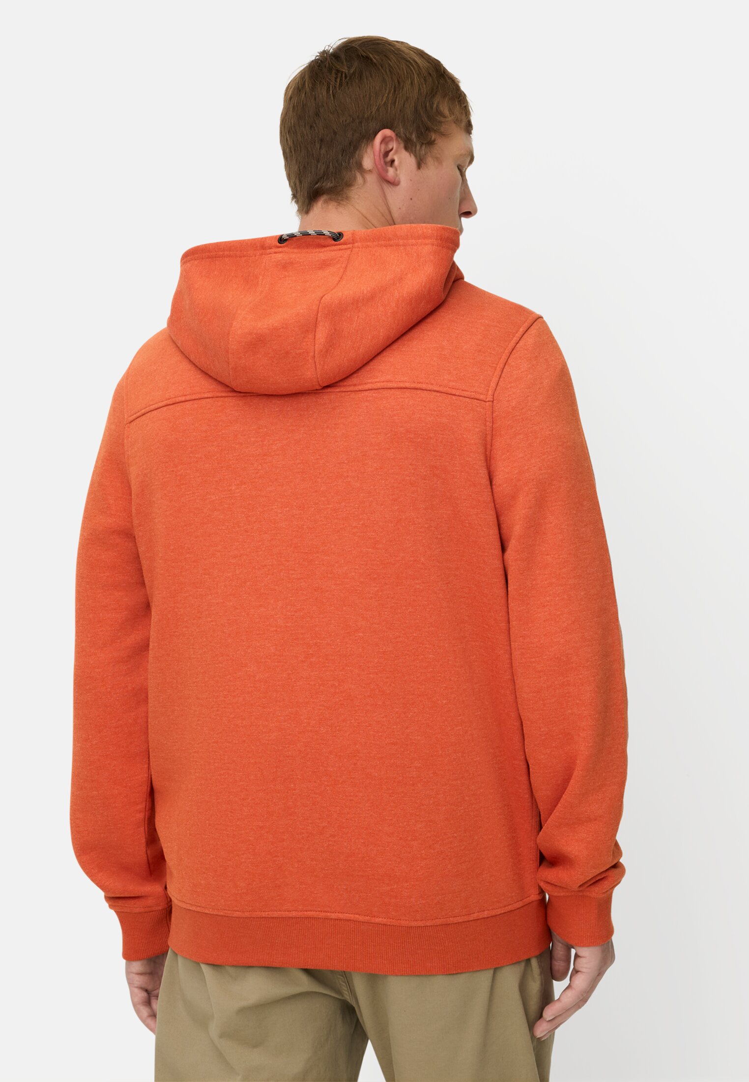 Herren Kapuzenjacke mit verstellbarem Kordelzug Orange getragen hinten