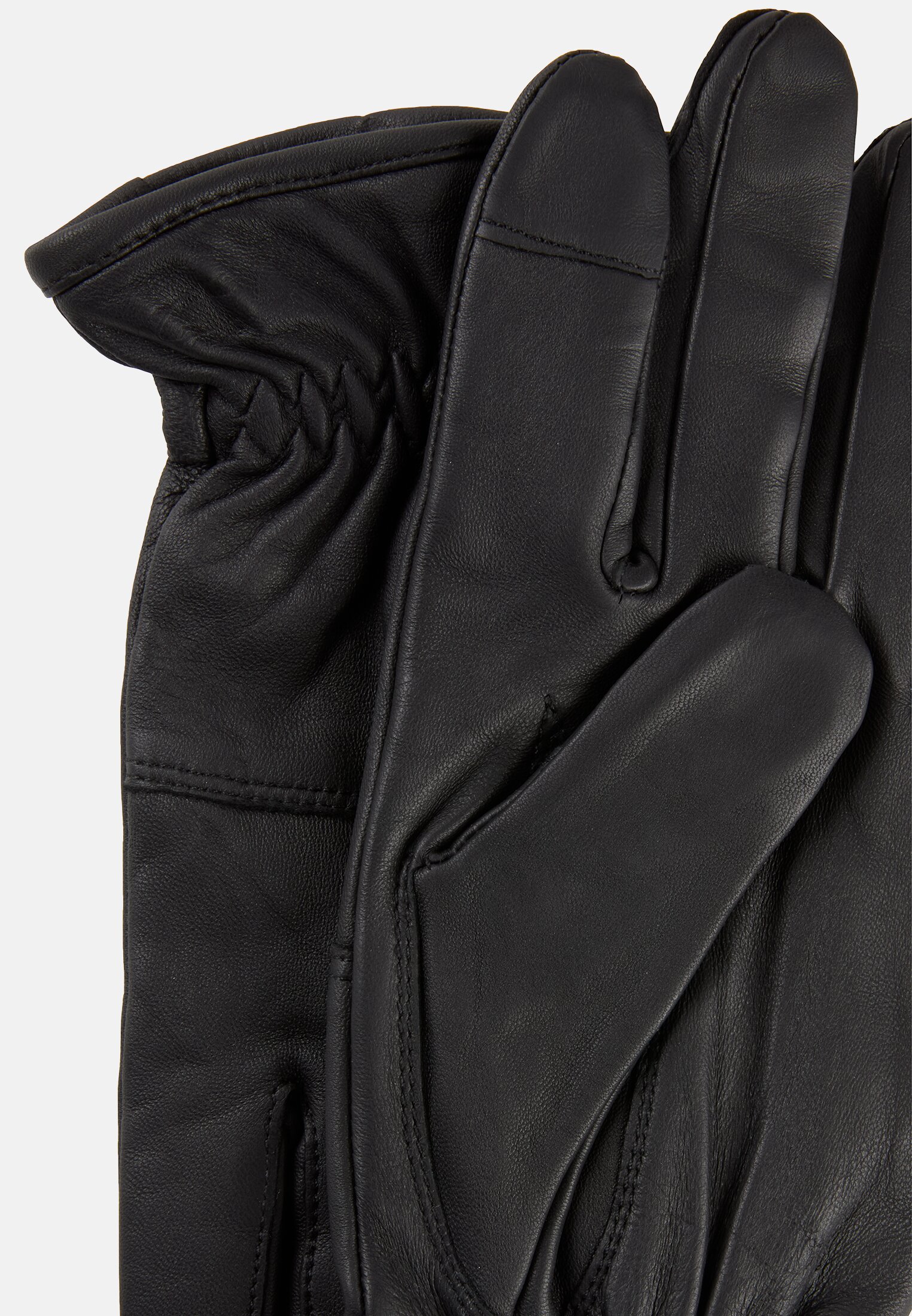 Herren Lederhandschuhe mit elastischen Bündchen und wärmendem Futter Schwarz vorne nah