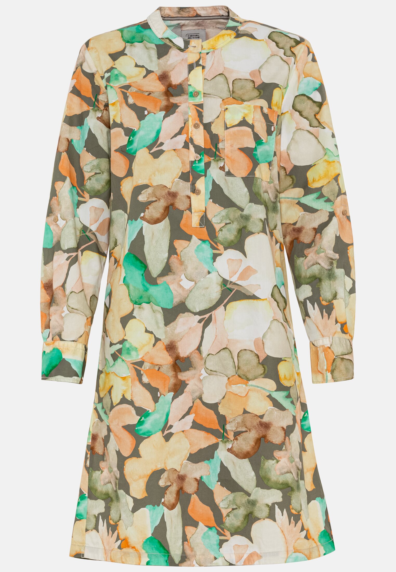 Women Summer dress with allover-print Green-Orange frontal front