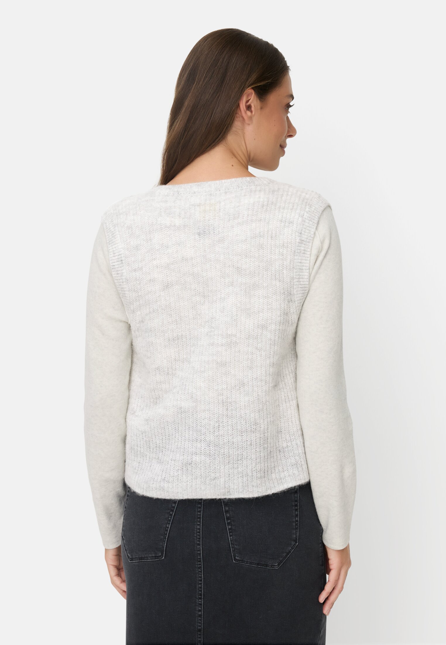 Women Knitted vest with button placket Grey worn back