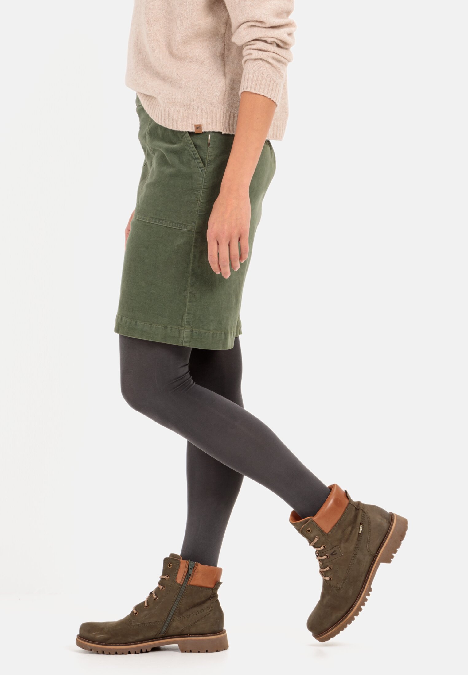 Women Slim Fit skirt in Velvet Green worn emotional