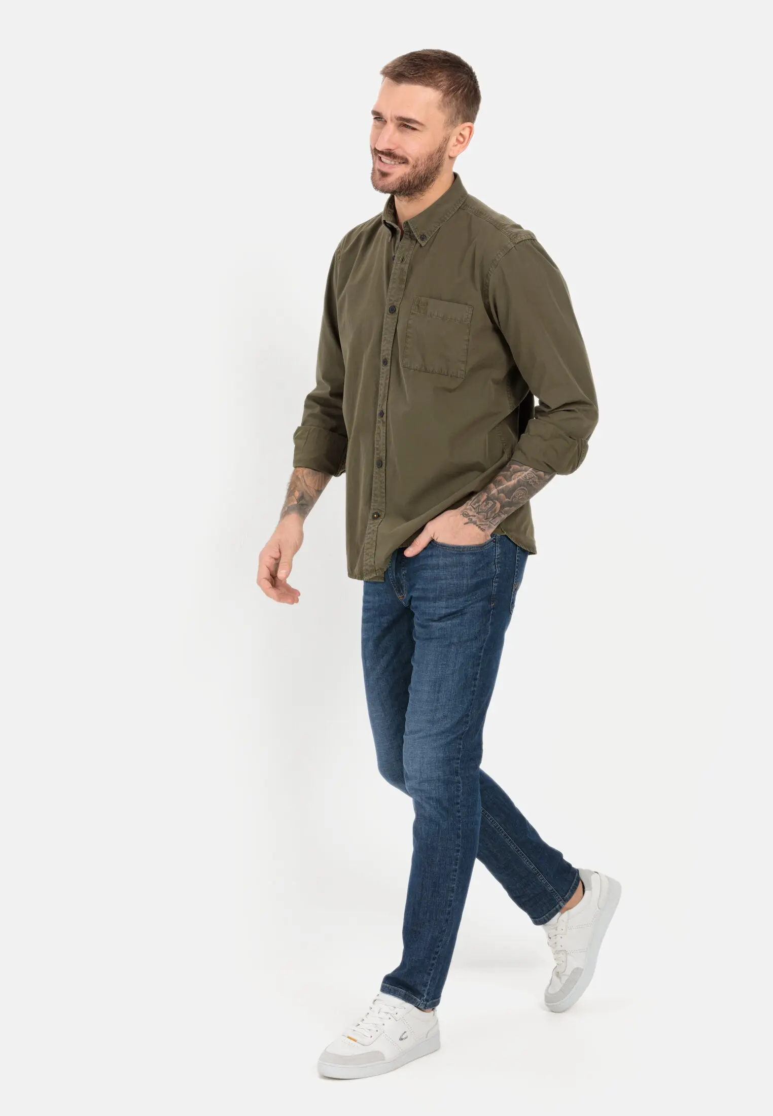 Langarm Hemd für Herren in Oliv-Braun | 3XL | camel active