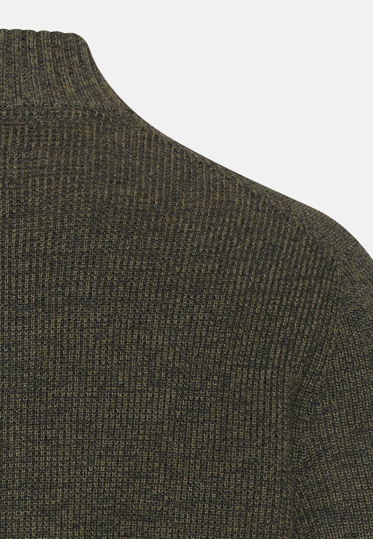 Herren Kerniger Strick-Pullover aus Baumwollgemisch Olivgrün hinten nah