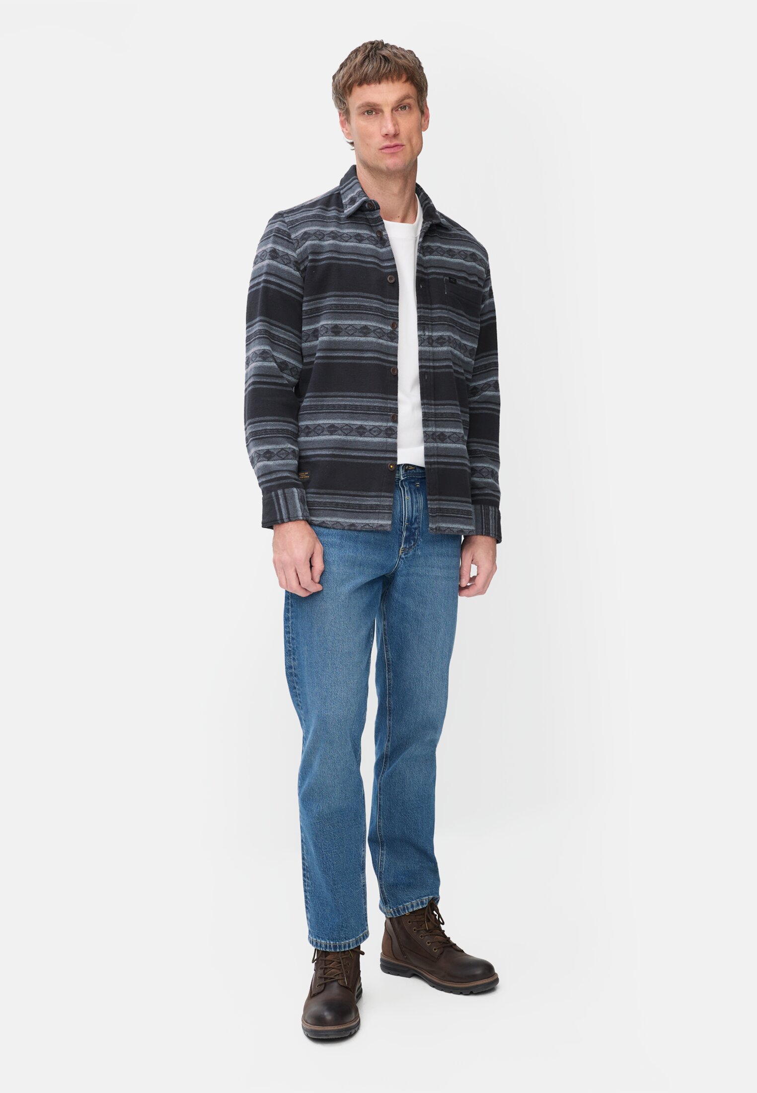 Heren Jacquard overhemd met borstzak Nachtblauw gedragen voor lichaam compleet