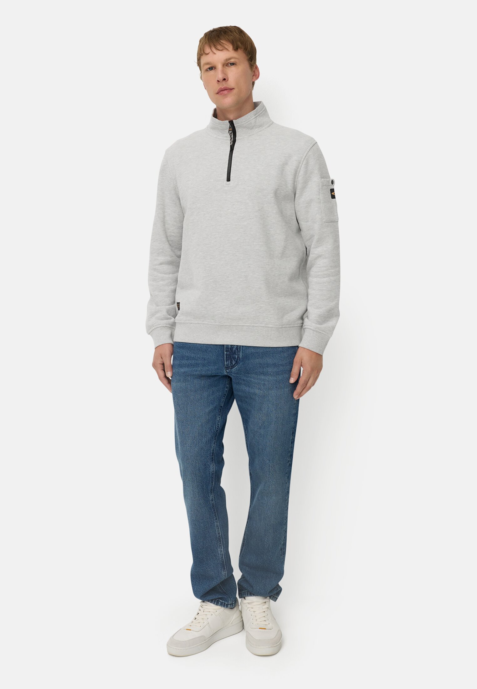 Men Sweatshirt with Troyer collar Grey worn front full body