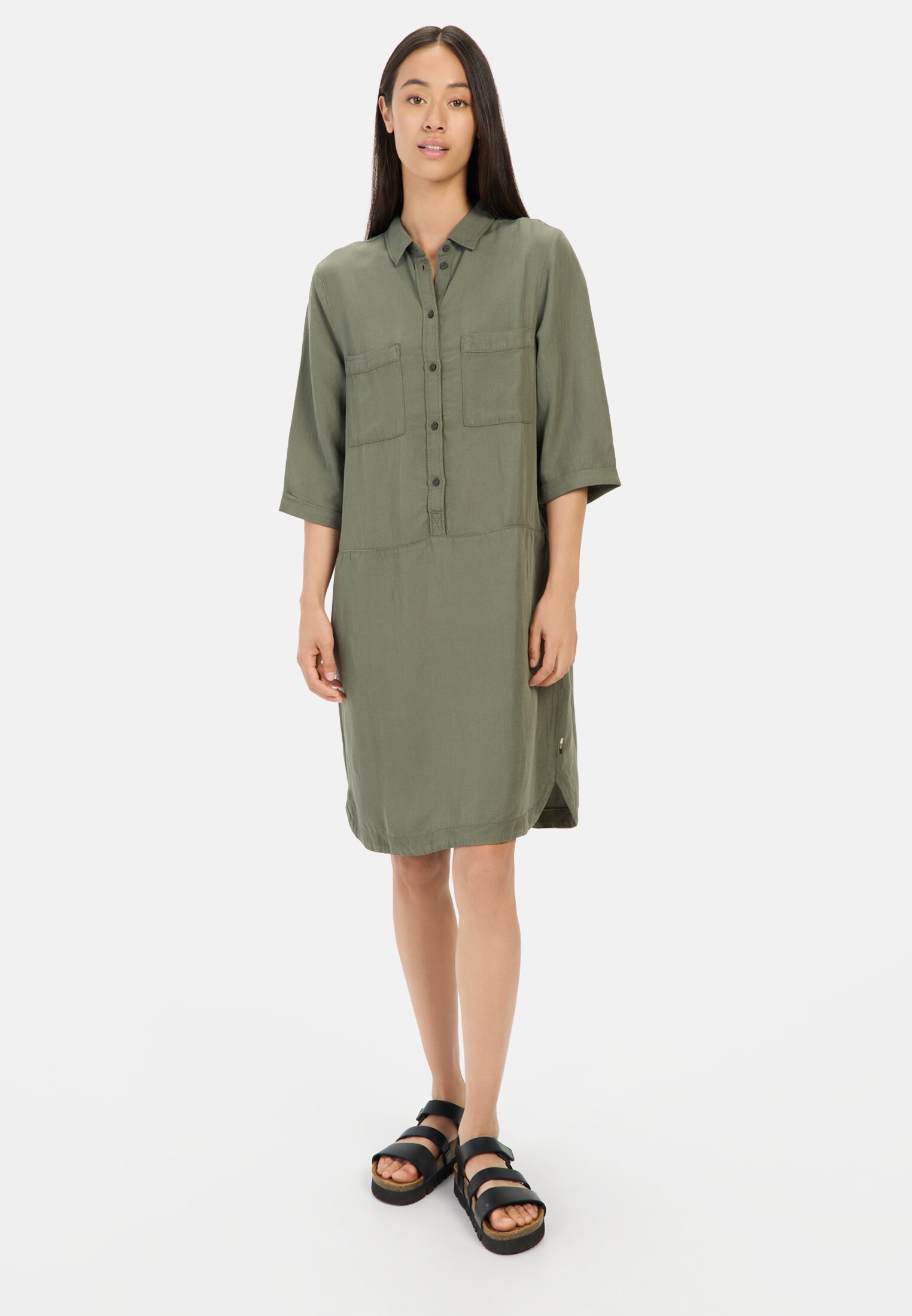 Damen Schlupfkleid mit Hemdkragen Grün getragen vorn