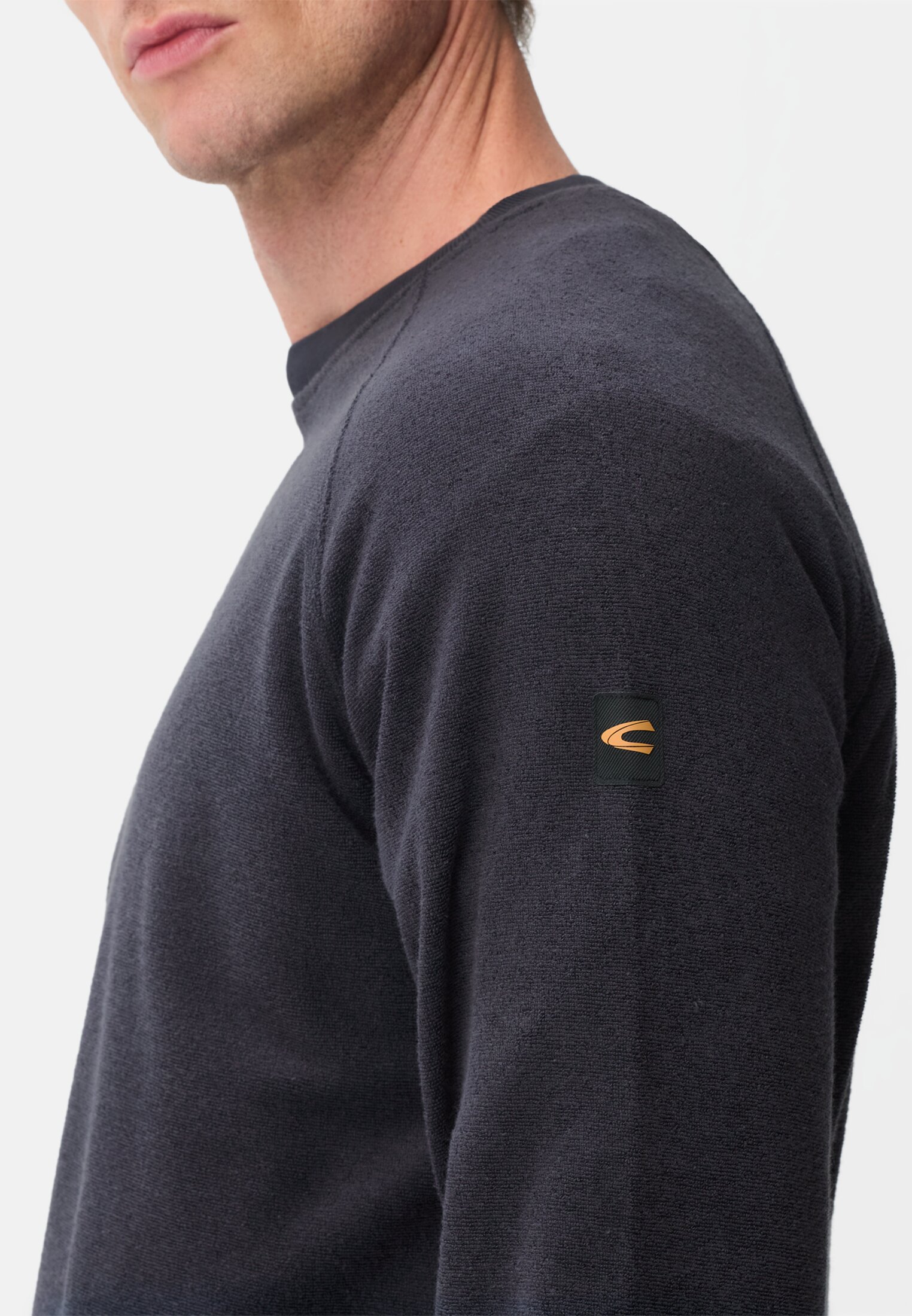 Heren Frottee sweater met zachte binnenkant Marineblauw gedragen detail dichtbij