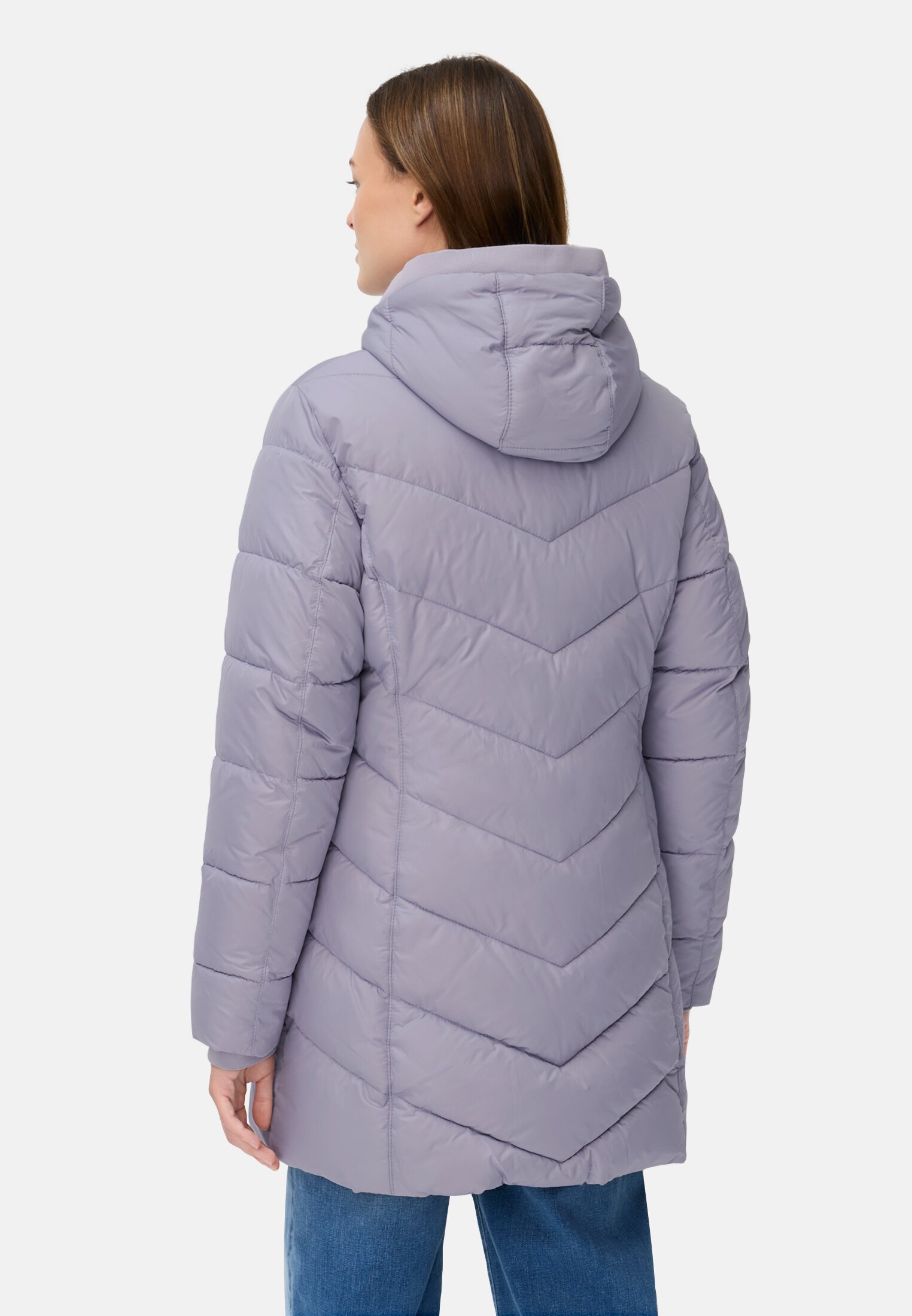 Women Padded jacket with detachable hood Purple worn back