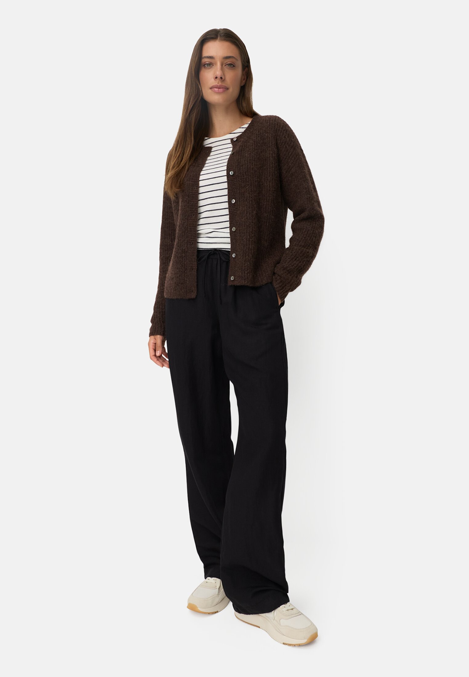 Women Cardigan with straight fit Brown worn front full body