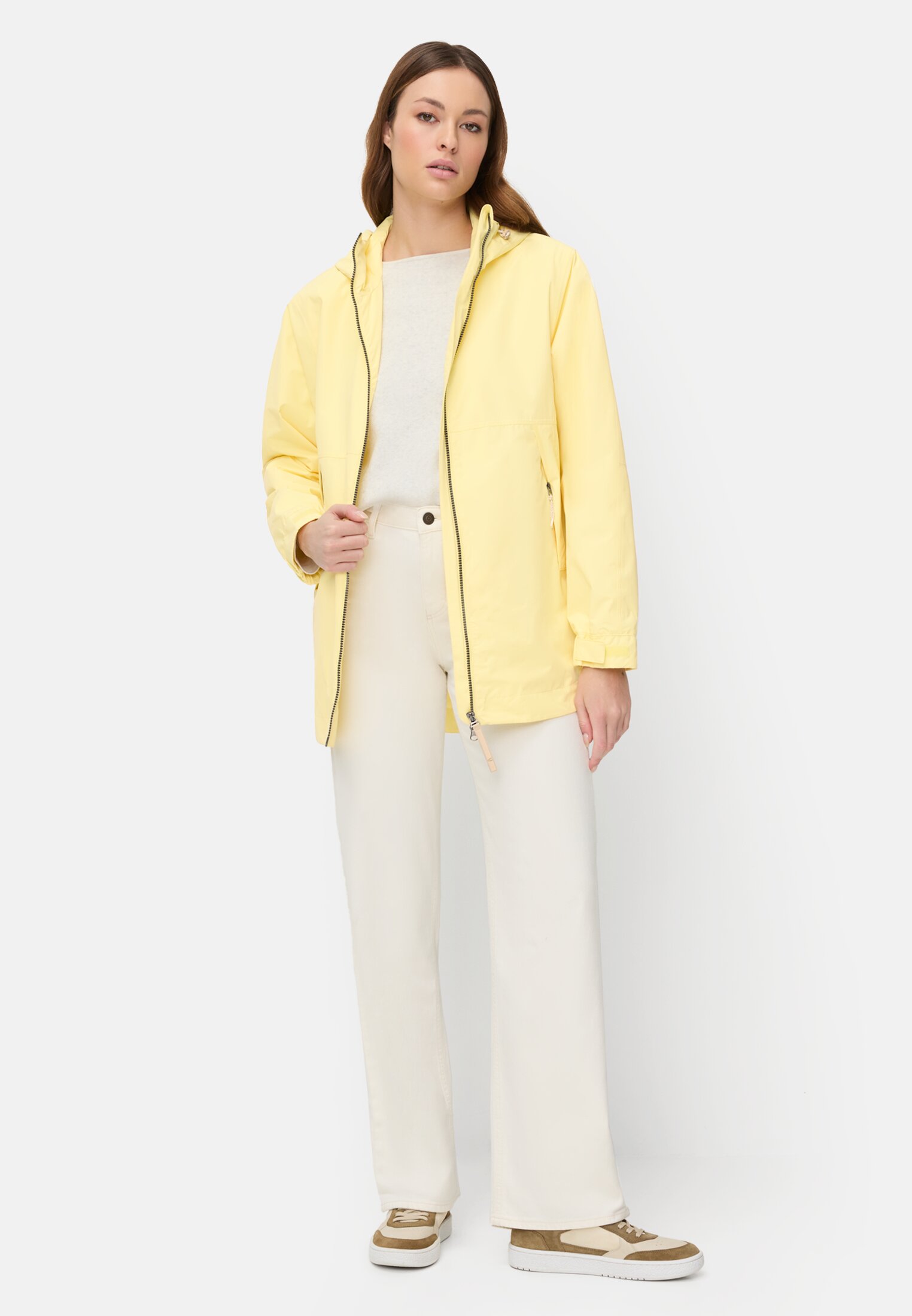 Women teXXXactive® Jacket with Adjustable Hood Lemon Yellow worn front full body