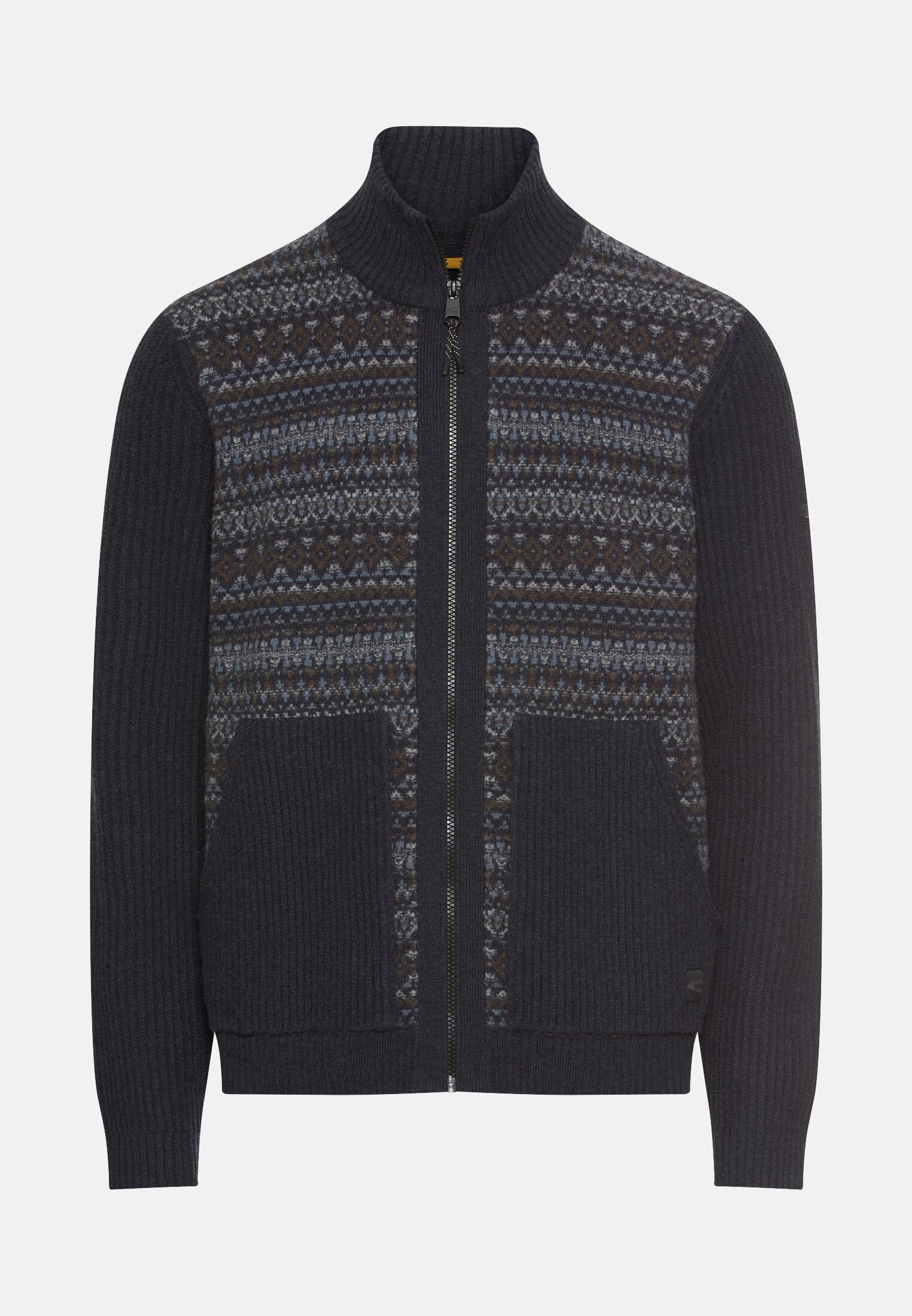 Strickjacke mit Stehkragen Navyblau frontal vorn