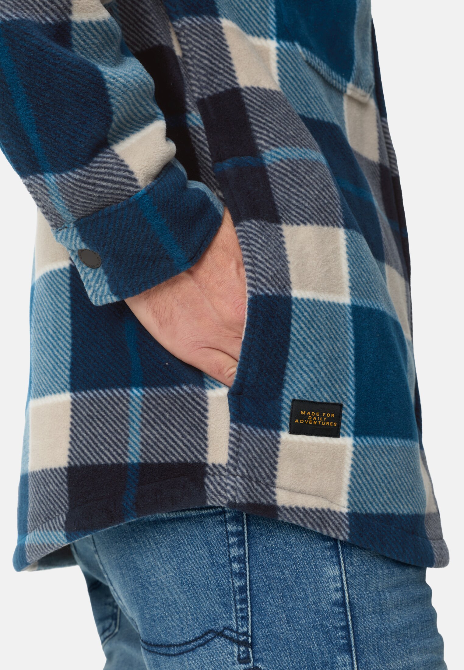 Heren Overshirt met zakken Waterblauw gedragen detail dichtbij