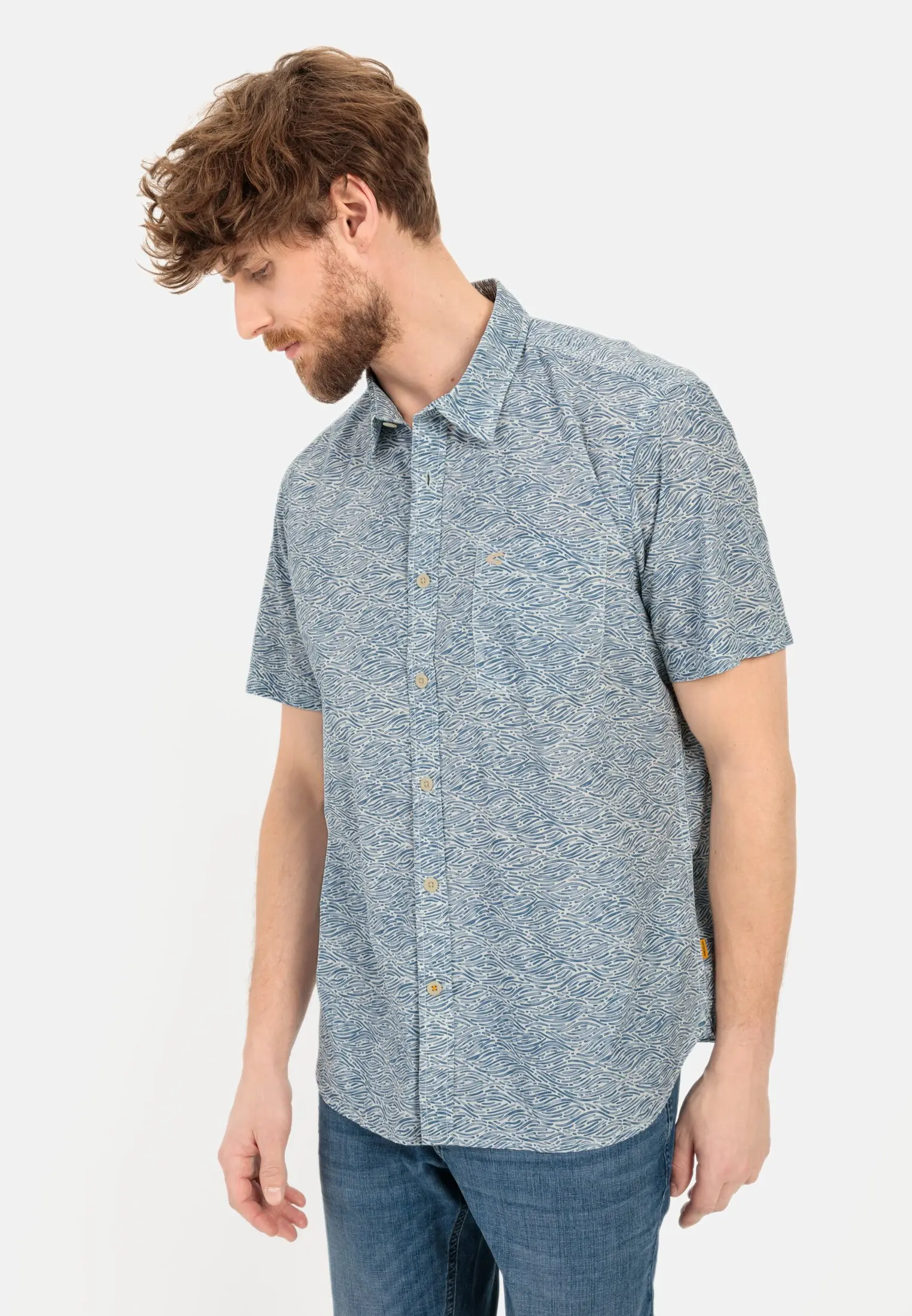 Kurzarmhemd für Herren in Beige-Blau | XL | camel active